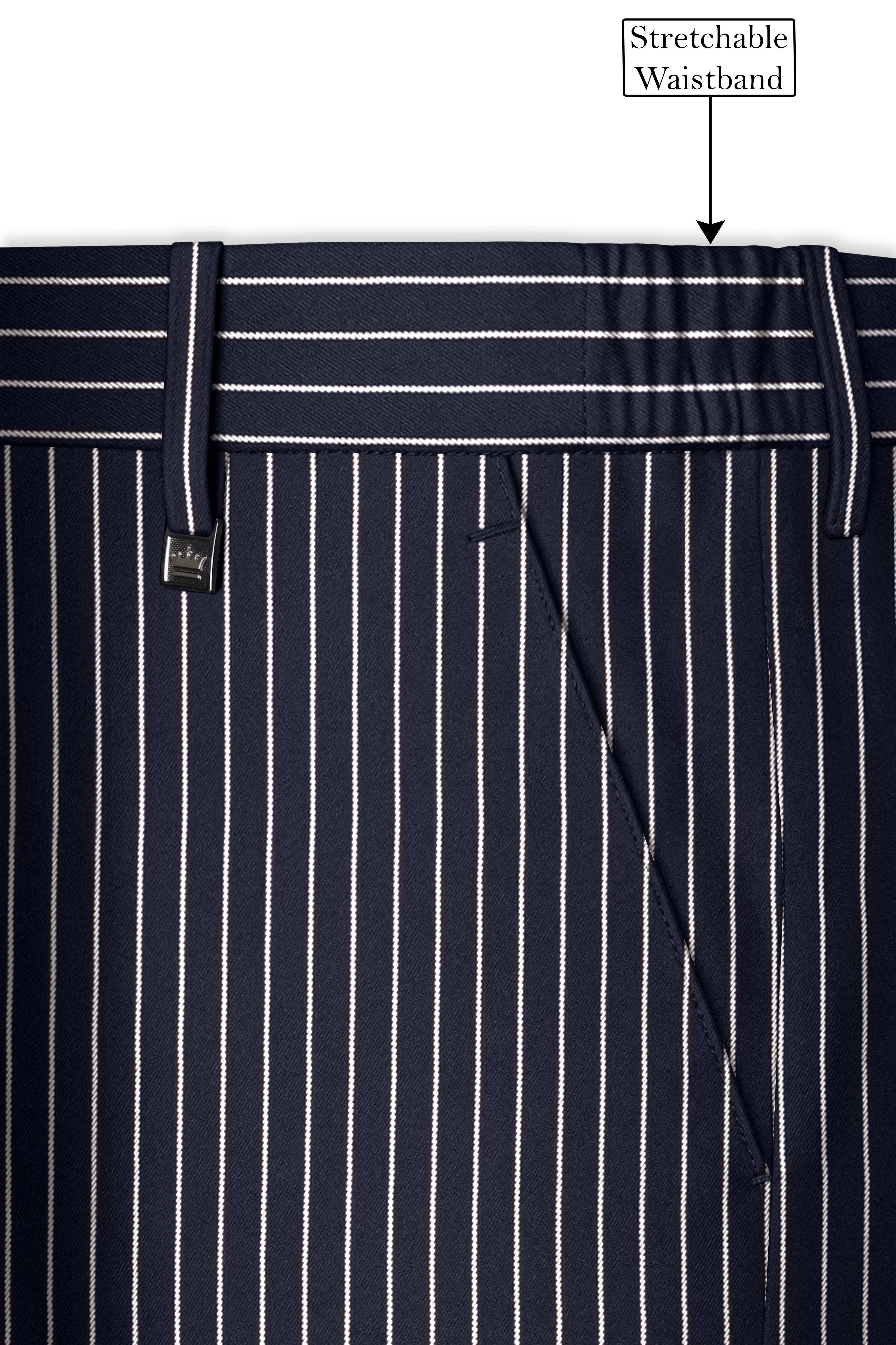 Maris-Baltic Sea Blue And Bright White Chalk Striped Wool Rich Slight Stretch Single Breasted Suit