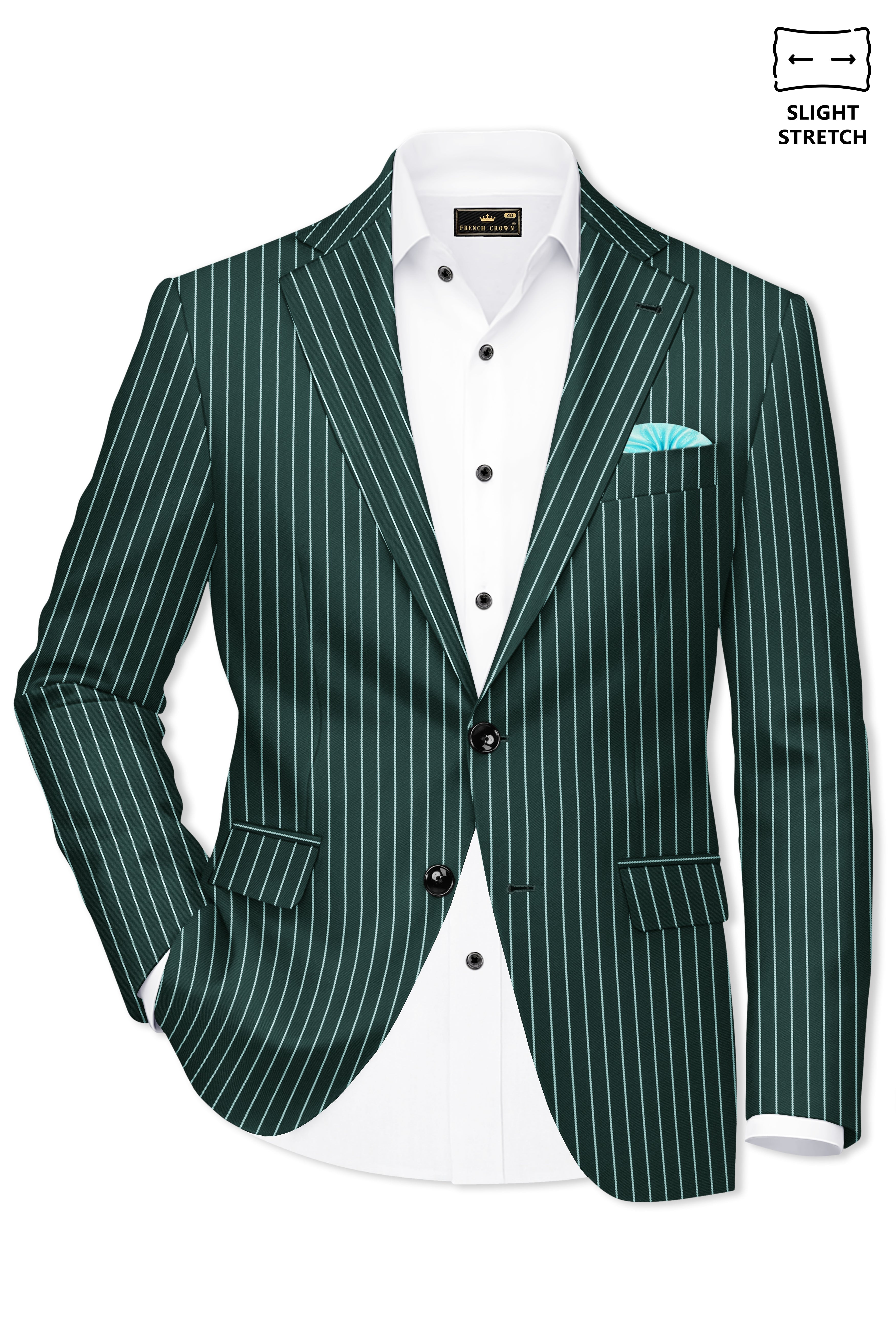 Forenza-Jungle Green And Bright White Chalk Striped Wool Rich Slight Stretch Single Breasted Suit