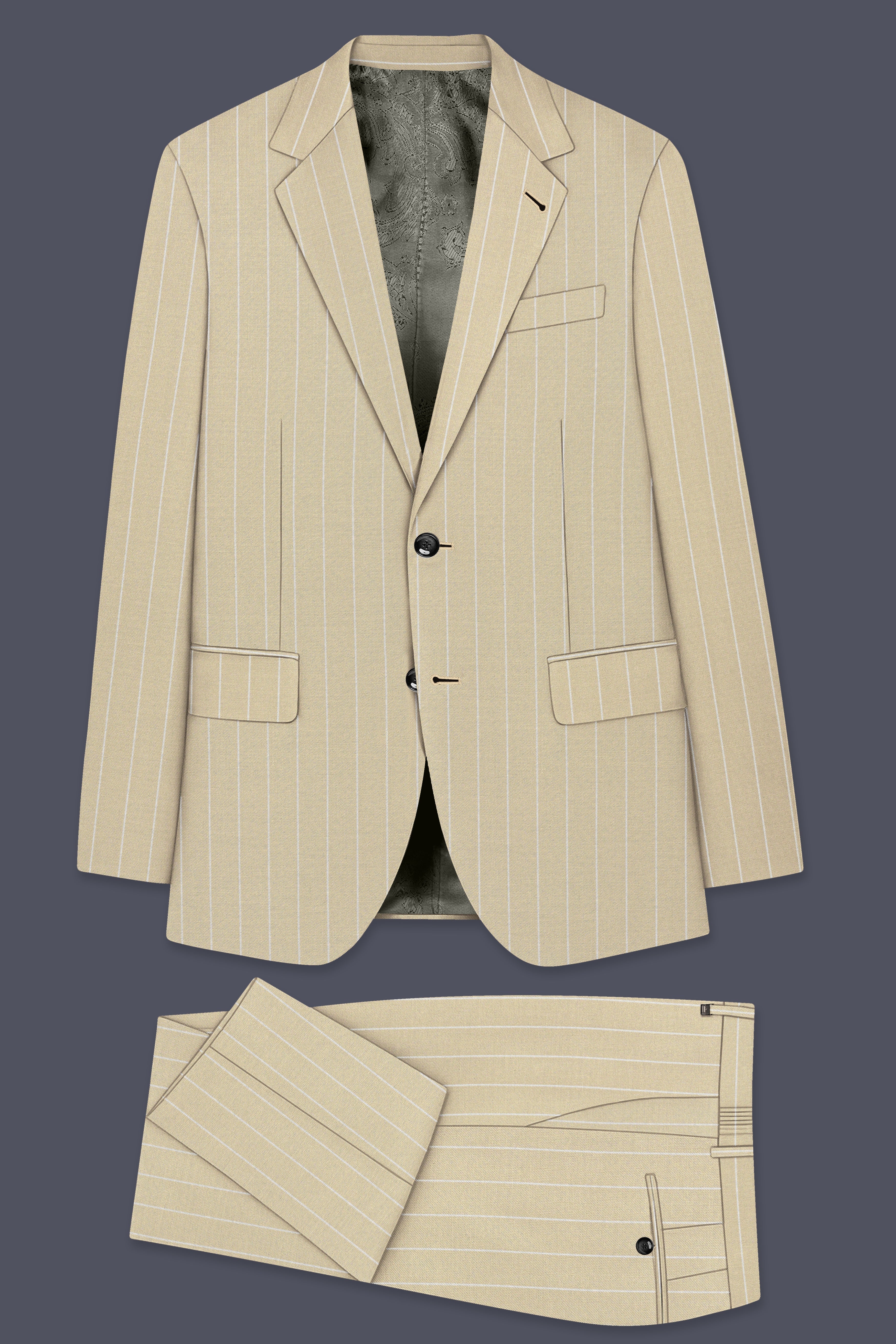 Lumier-Akaroa Cream And Bright White Chalk Striped Wool Rich Slight Stretch Single Breasted Suit