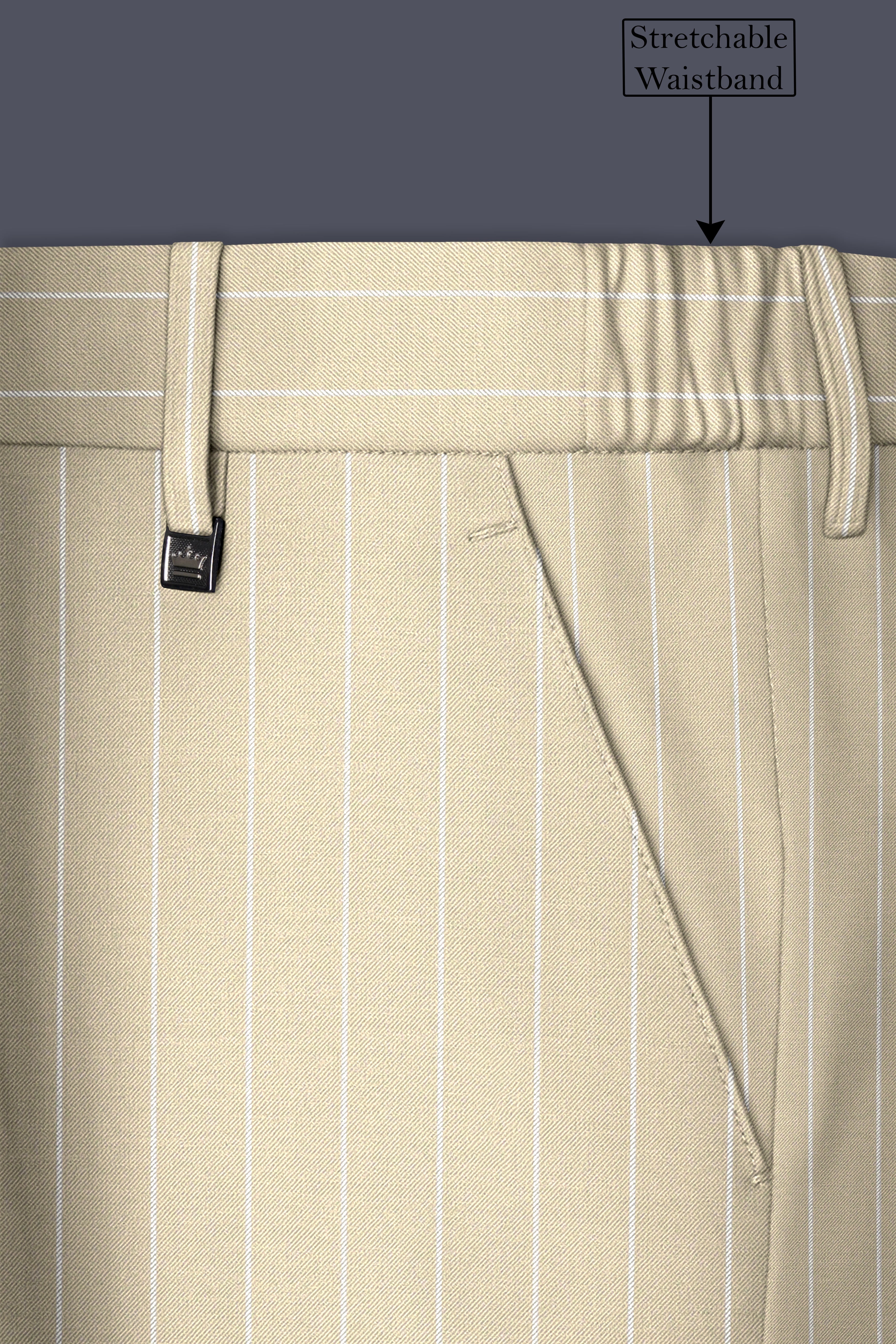 Lumier-Akaroa Cream And Bright White Chalk Striped Wool Rich Slight Stretch Single Breasted Suit