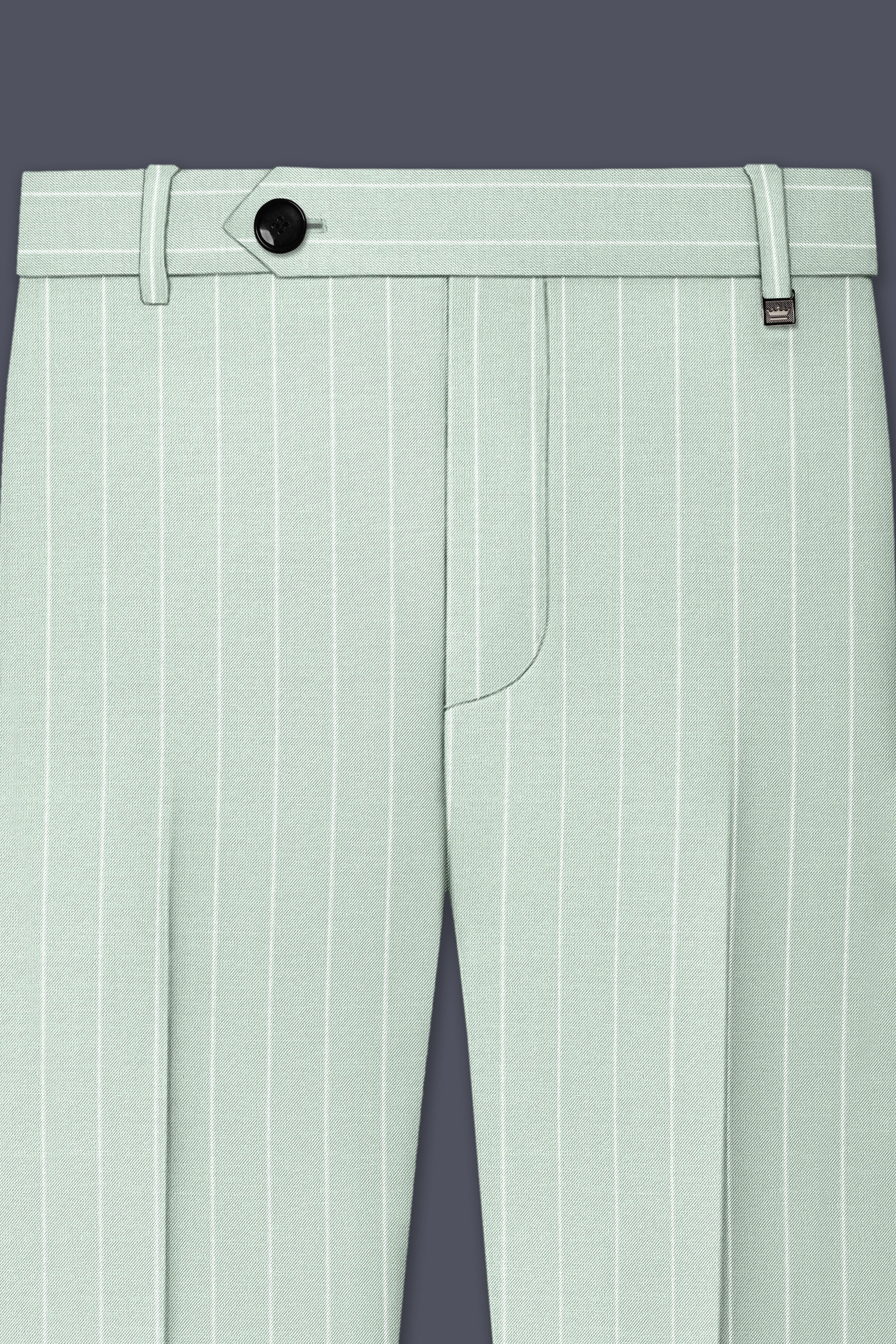 Halcyon-Pale Leaf Green And Bright White Chalk Striped Wool Rich Slight Stretch Single Breasted Suit