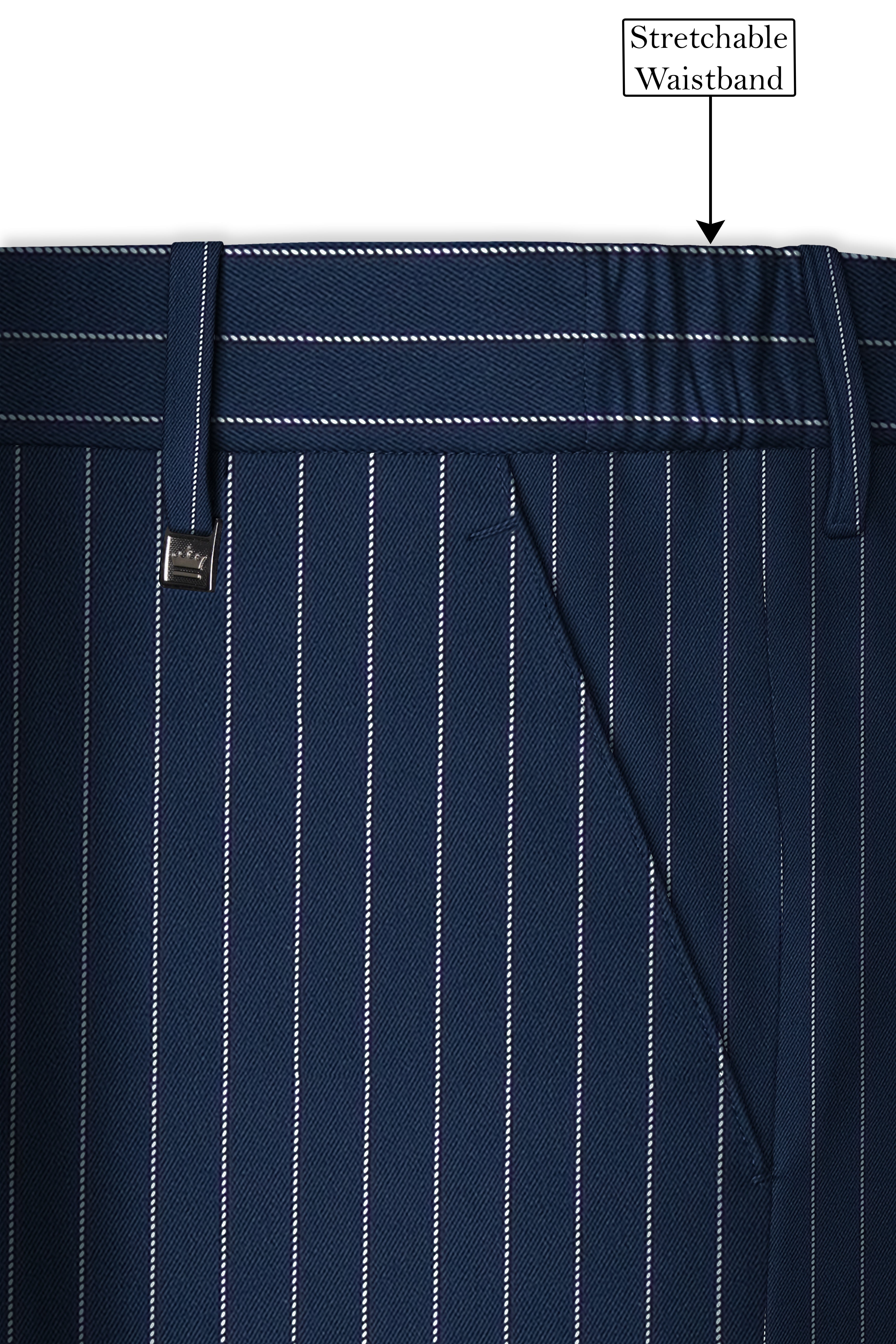 Veritus-Zodiac Blue And Bright White Chalk Striped Wool Rich Slight Stretch Double Breasted Suit