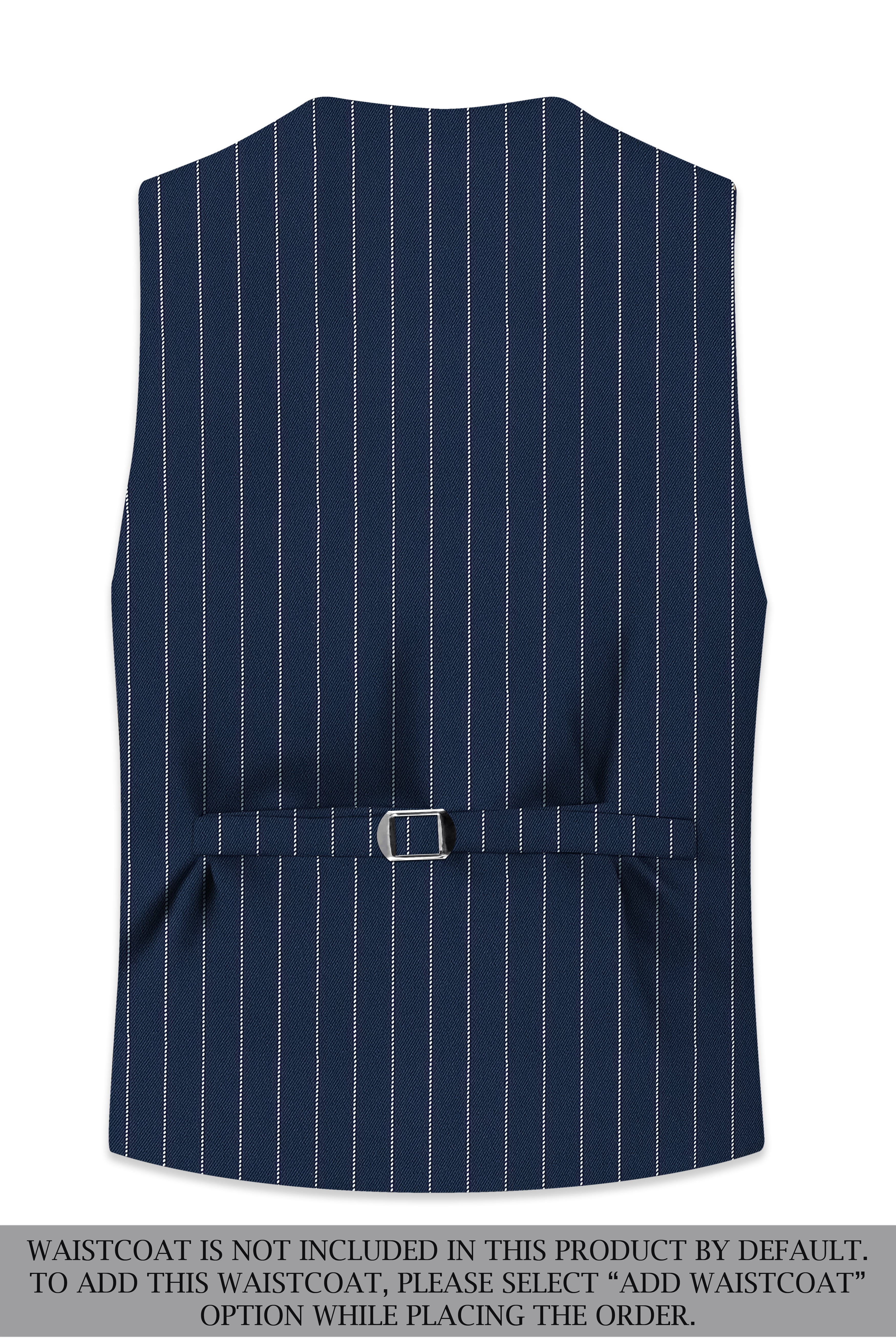 Veritus-Zodiac Blue And Bright White Chalk Striped Wool Rich Slight Stretch Double Breasted Suit