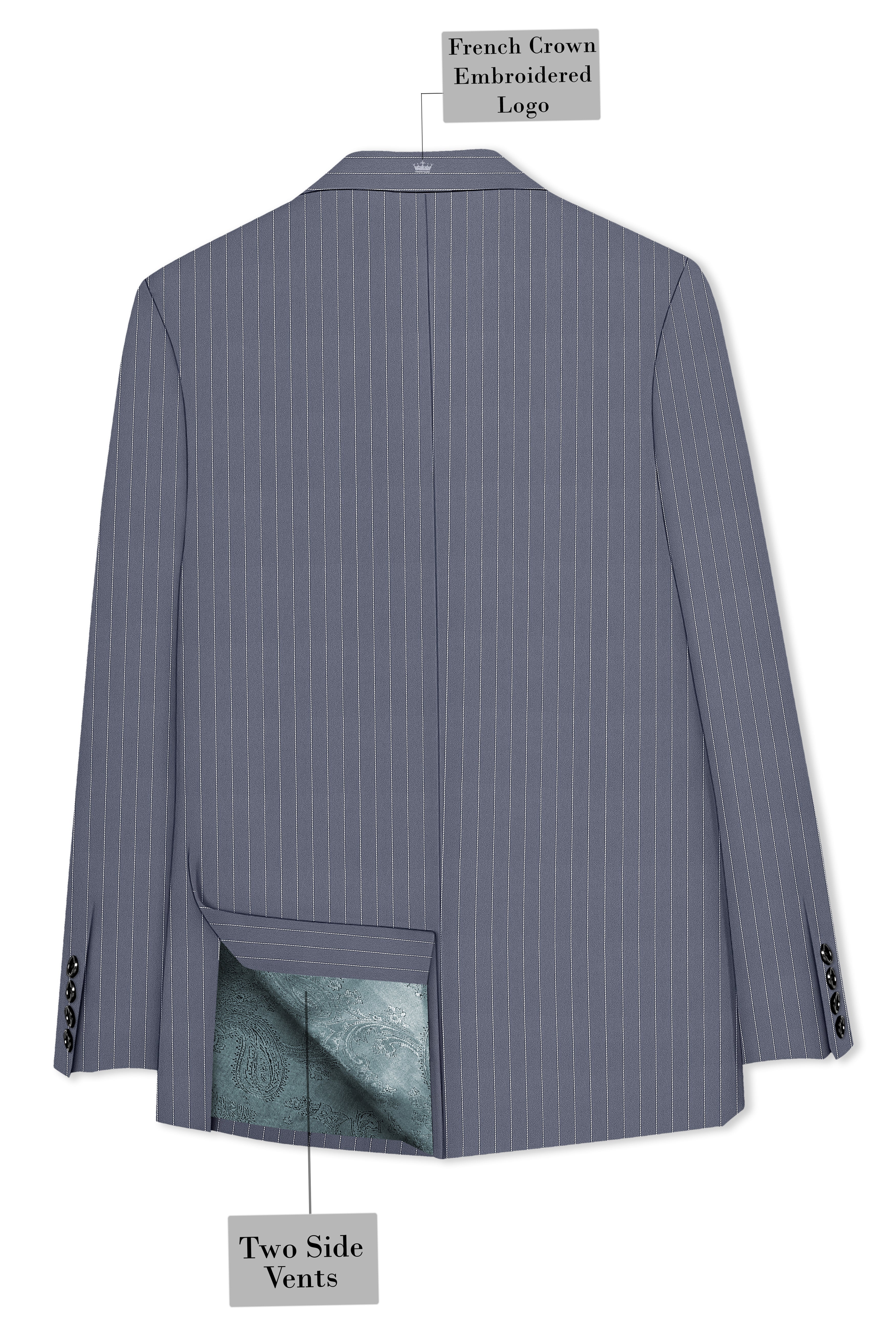 Monarch-Shark Gray And Bright White Chalk Striped Wool Rich Slight Stretch Double Breasted Suit