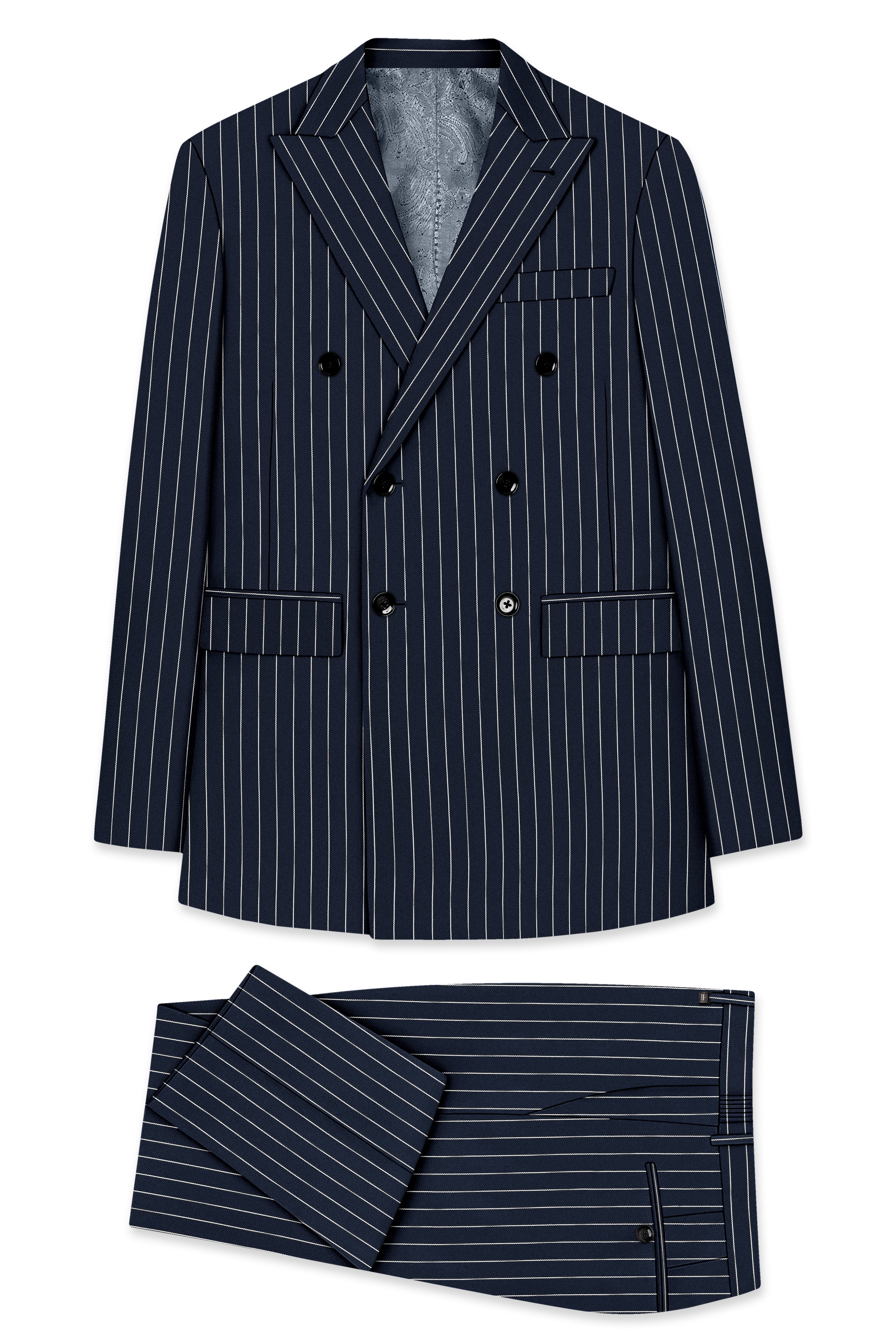 Echelon-Vulcan Blue Herringbone Striped Wool Rich Slight Stretch Double Breasted Suit