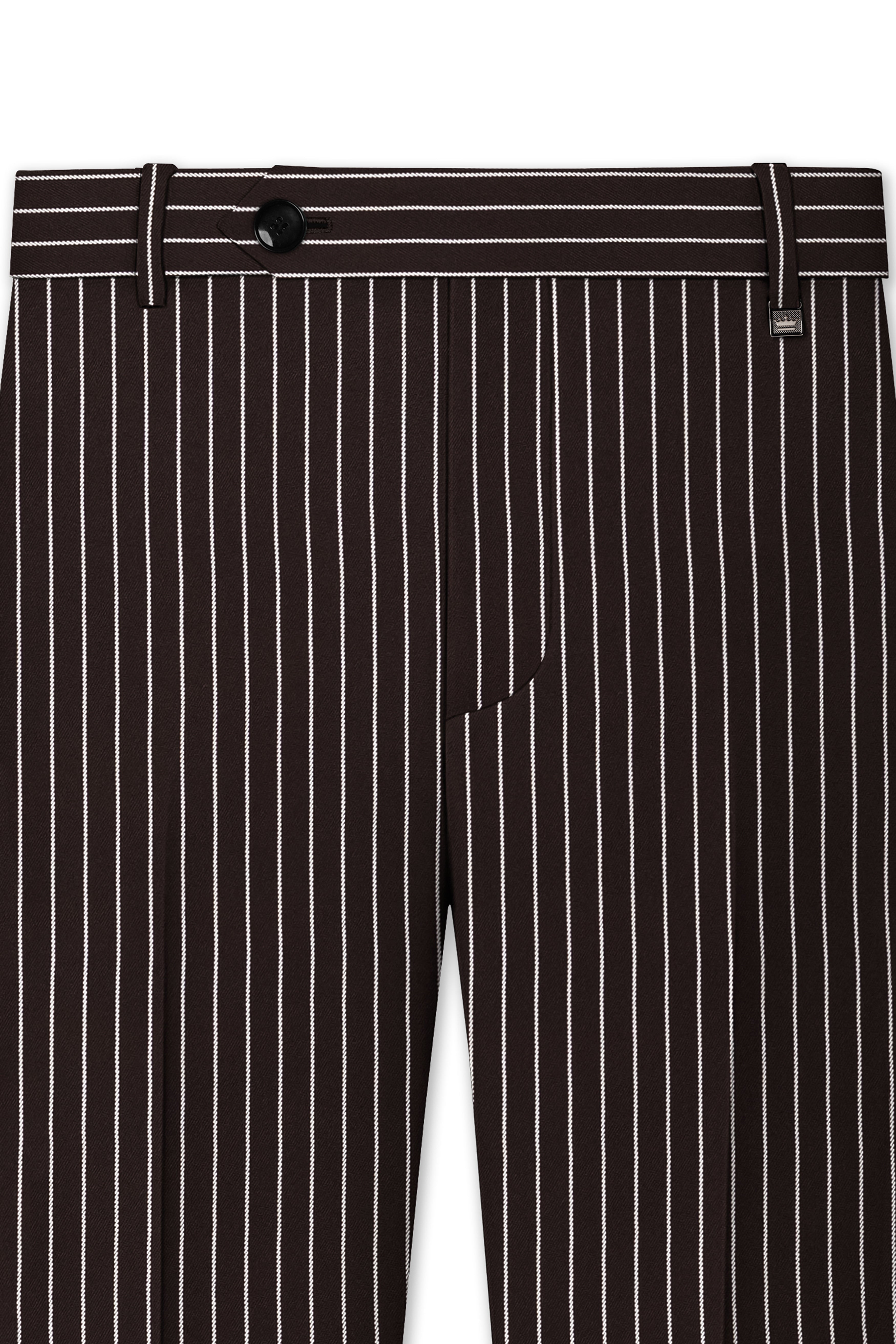 Bastion-Gondola Brown And Bright White Chalk Striped Wool Rich Slight Stretch Double Breasted Suit