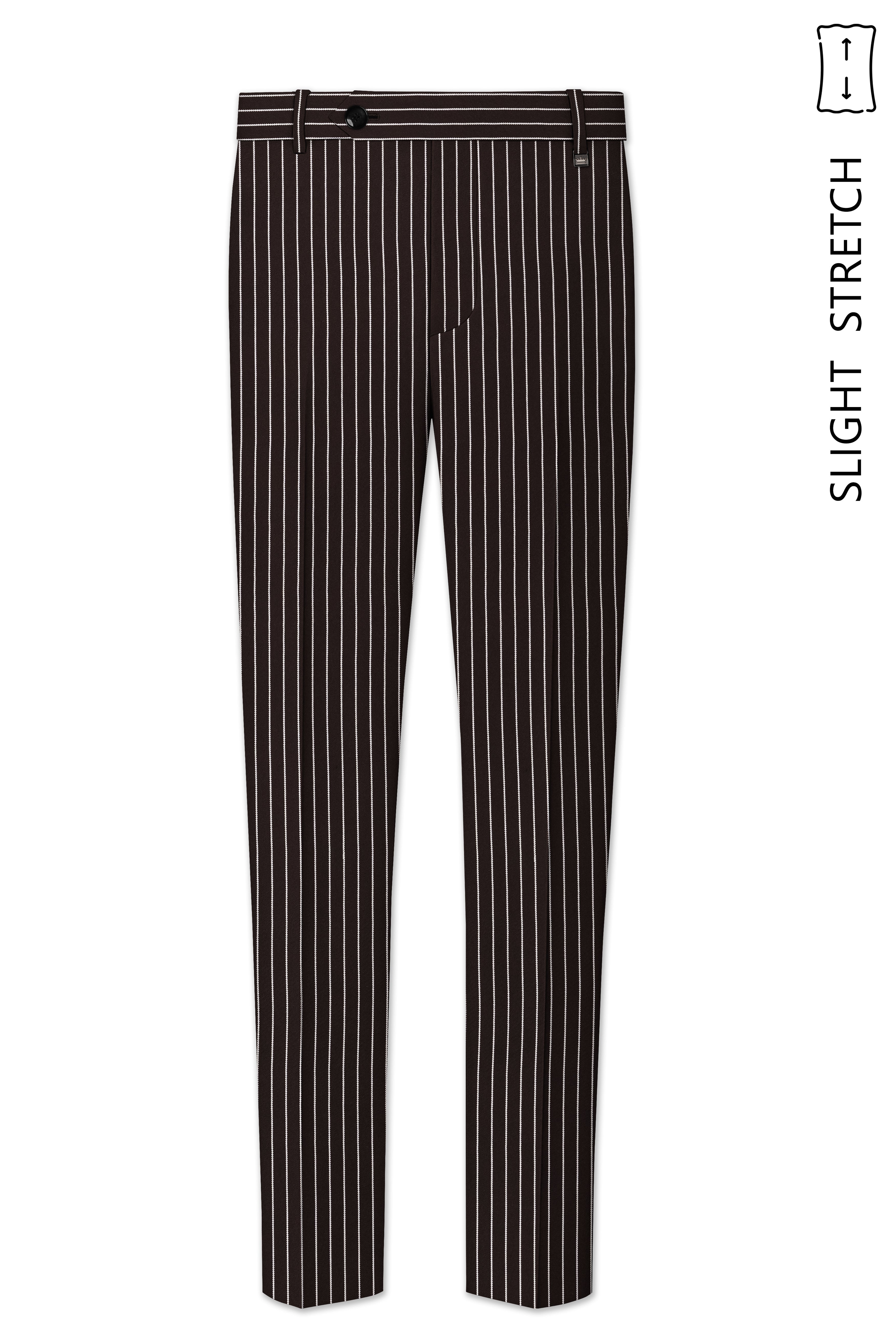 Bastion-Gondola Brown And Bright White Chalk Striped Wool Rich Slight Stretch Double Breasted Suit