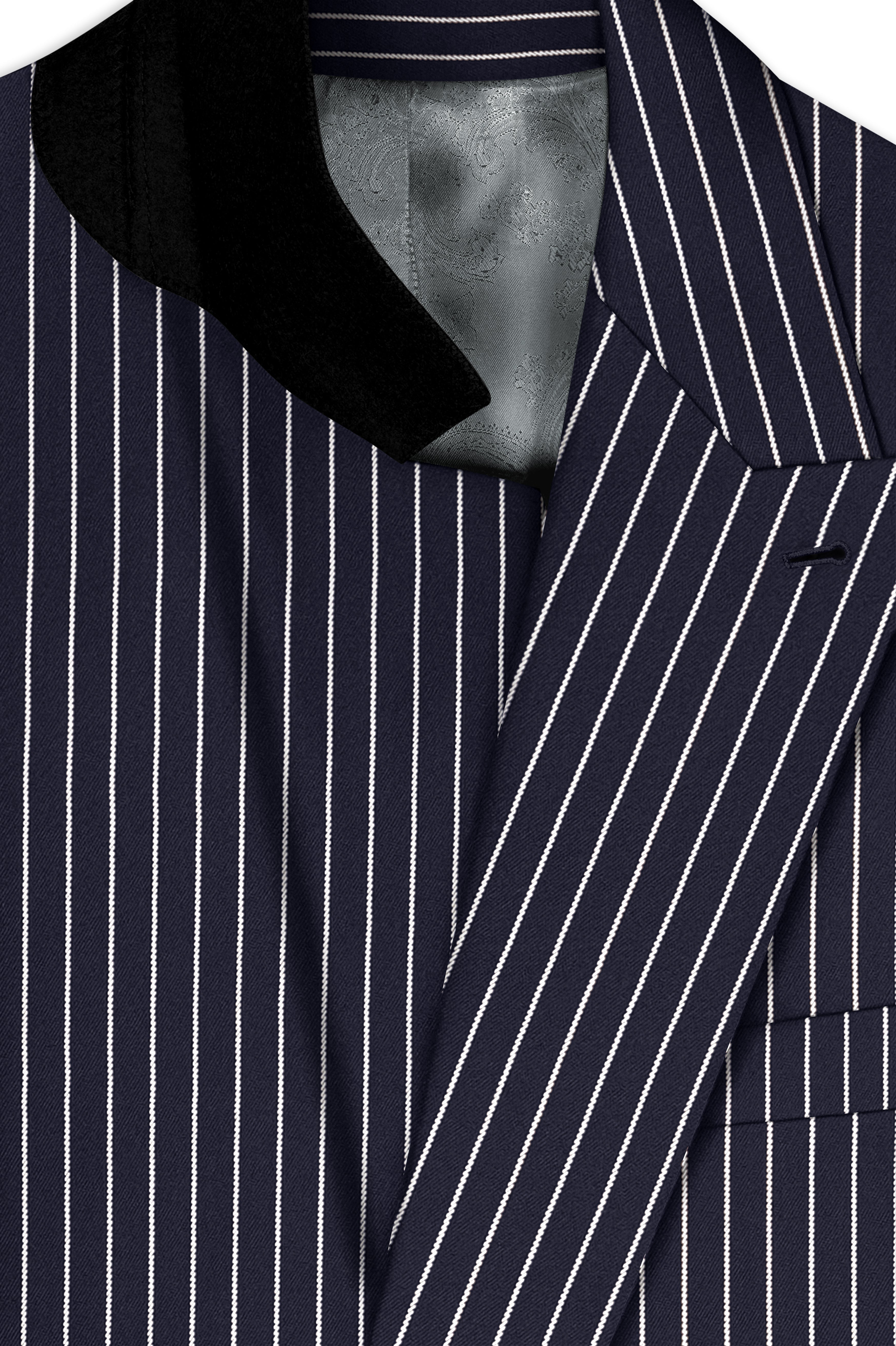 Maris-Baltic Sea Blue And Bright White Chalk Striped Wool Rich Slight Stretch Double Breasted Suit