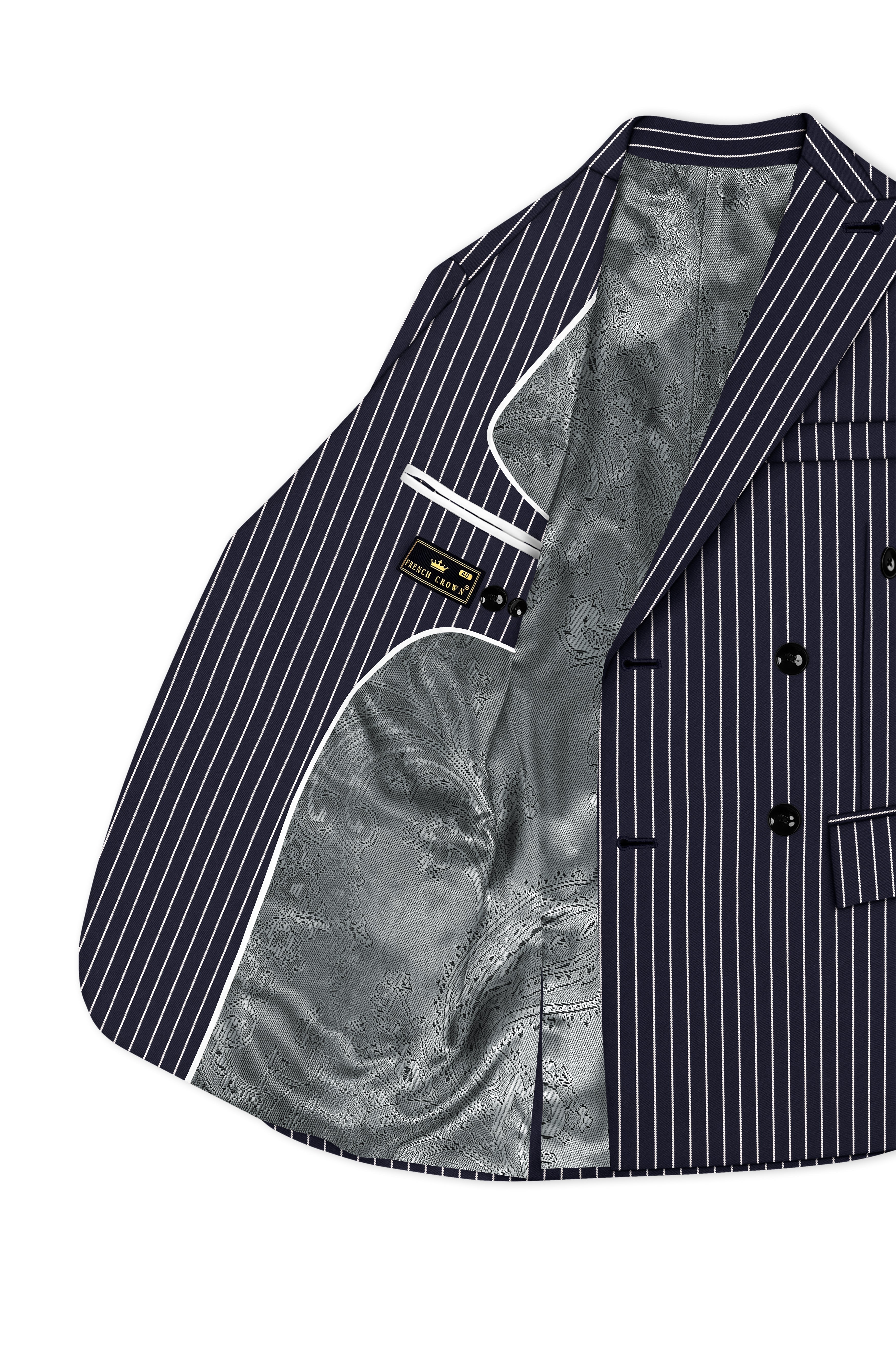 Maris-Baltic Sea Blue And Bright White Chalk Striped Wool Rich Slight Stretch Double Breasted Suit