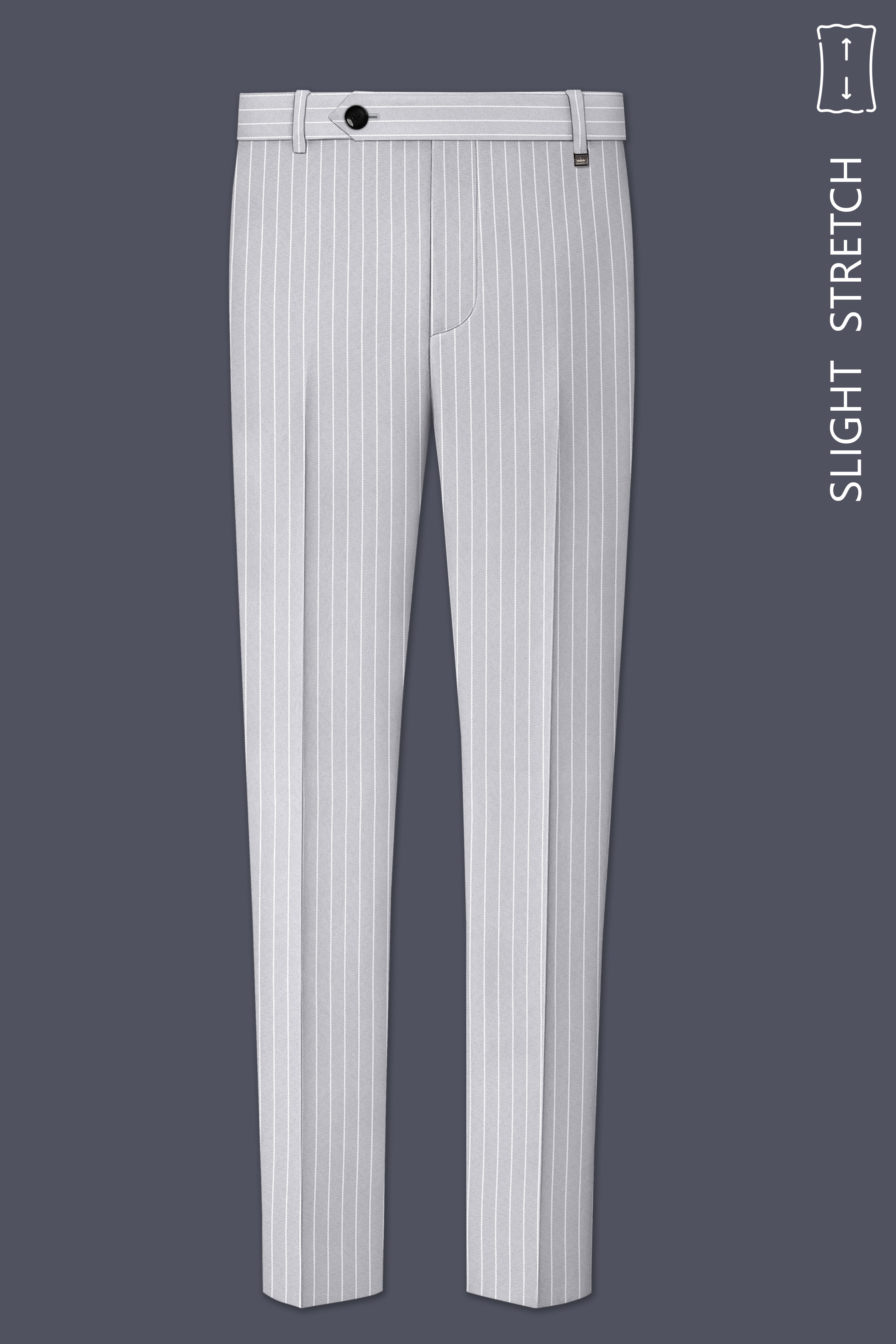 Sterlan-Goose Gray And Bright White Chalk Striped Wool Rich Slight Stretch Double Breasted Suit