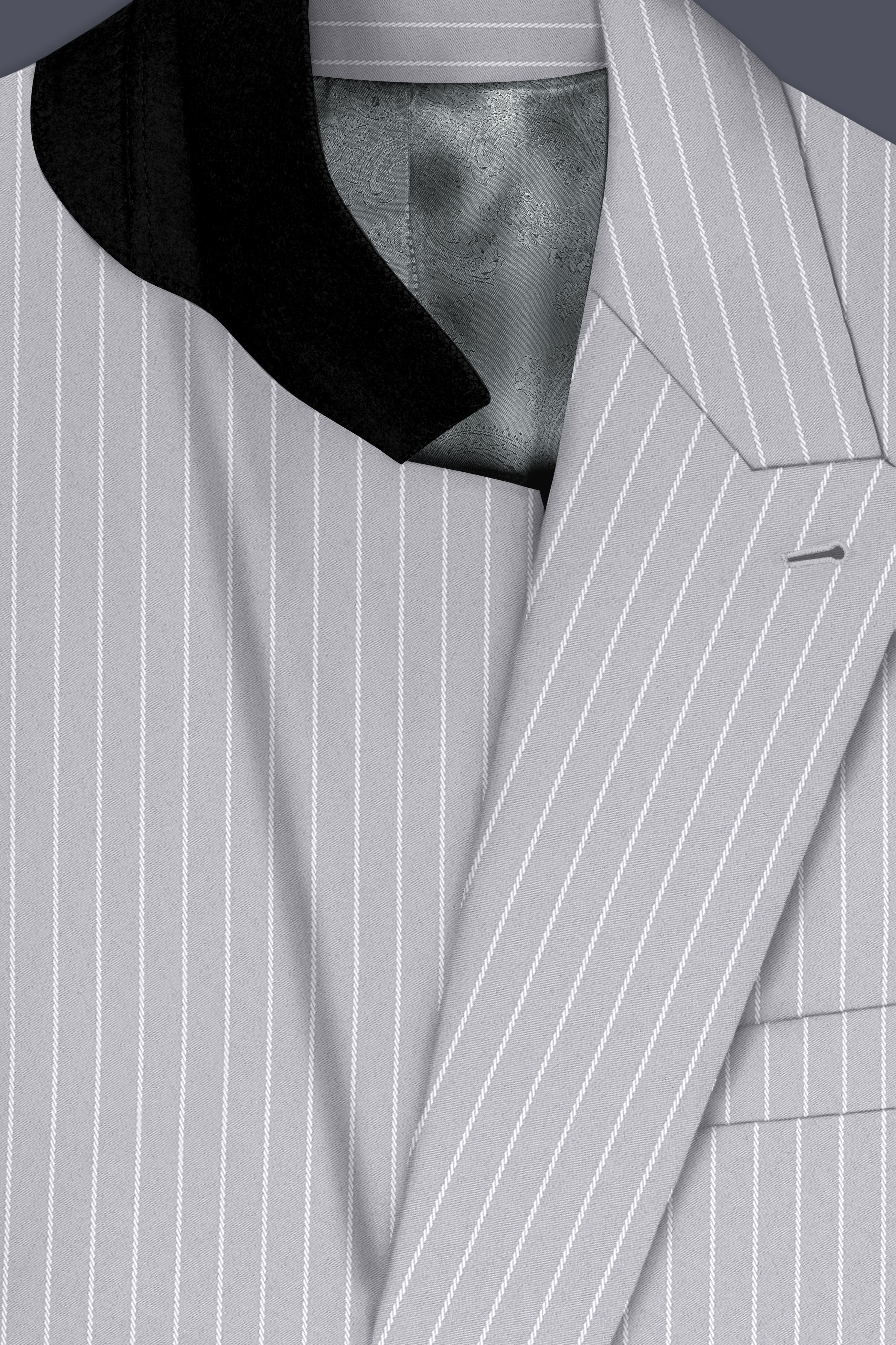 Sterlan-Goose Gray And Bright White Chalk Striped Wool Rich Slight Stretch Double Breasted Suit