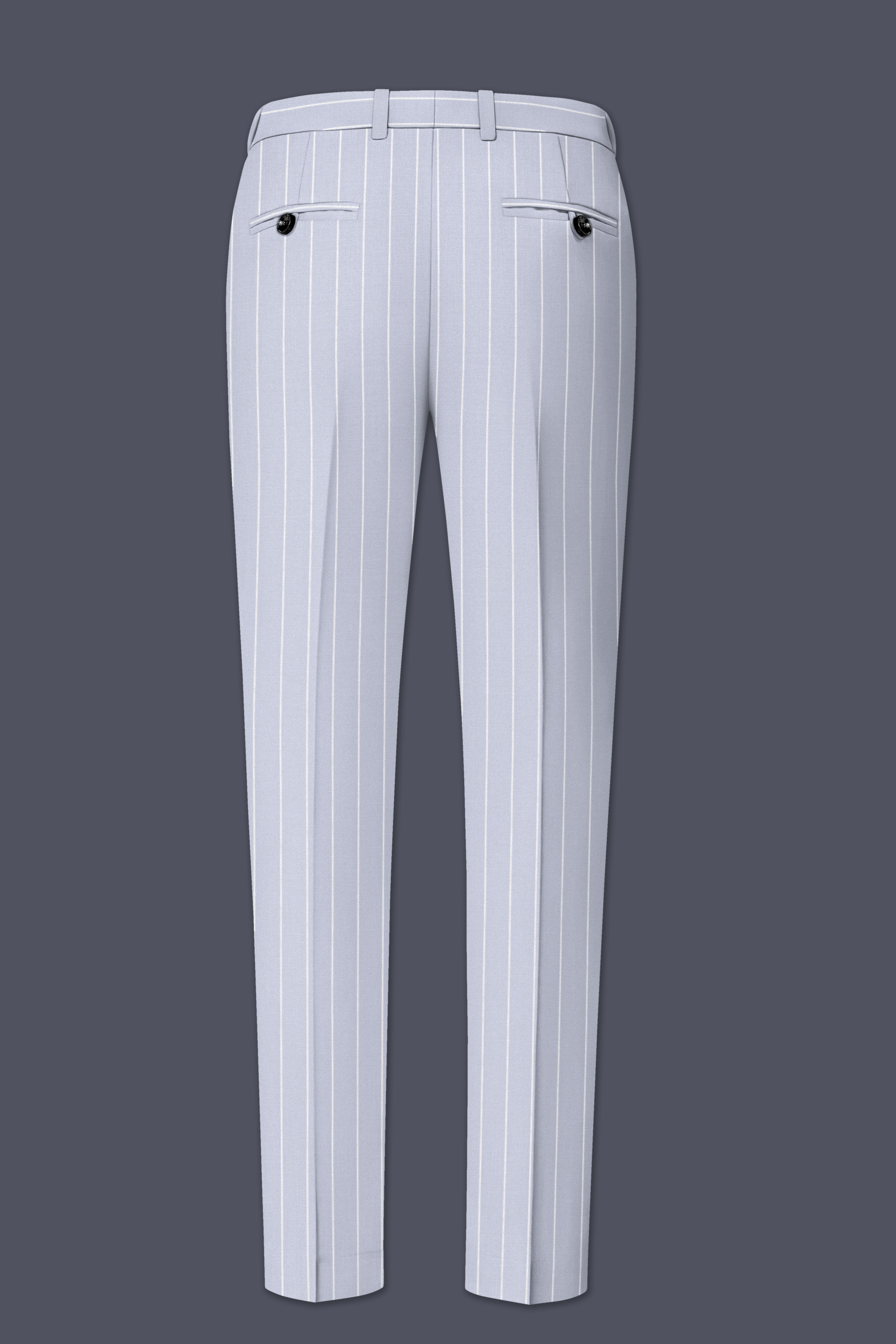 Axiom-Loblolly Gray And Bright White Chalk Striped Wool Rich Slight Stretch Double Breasted Suit