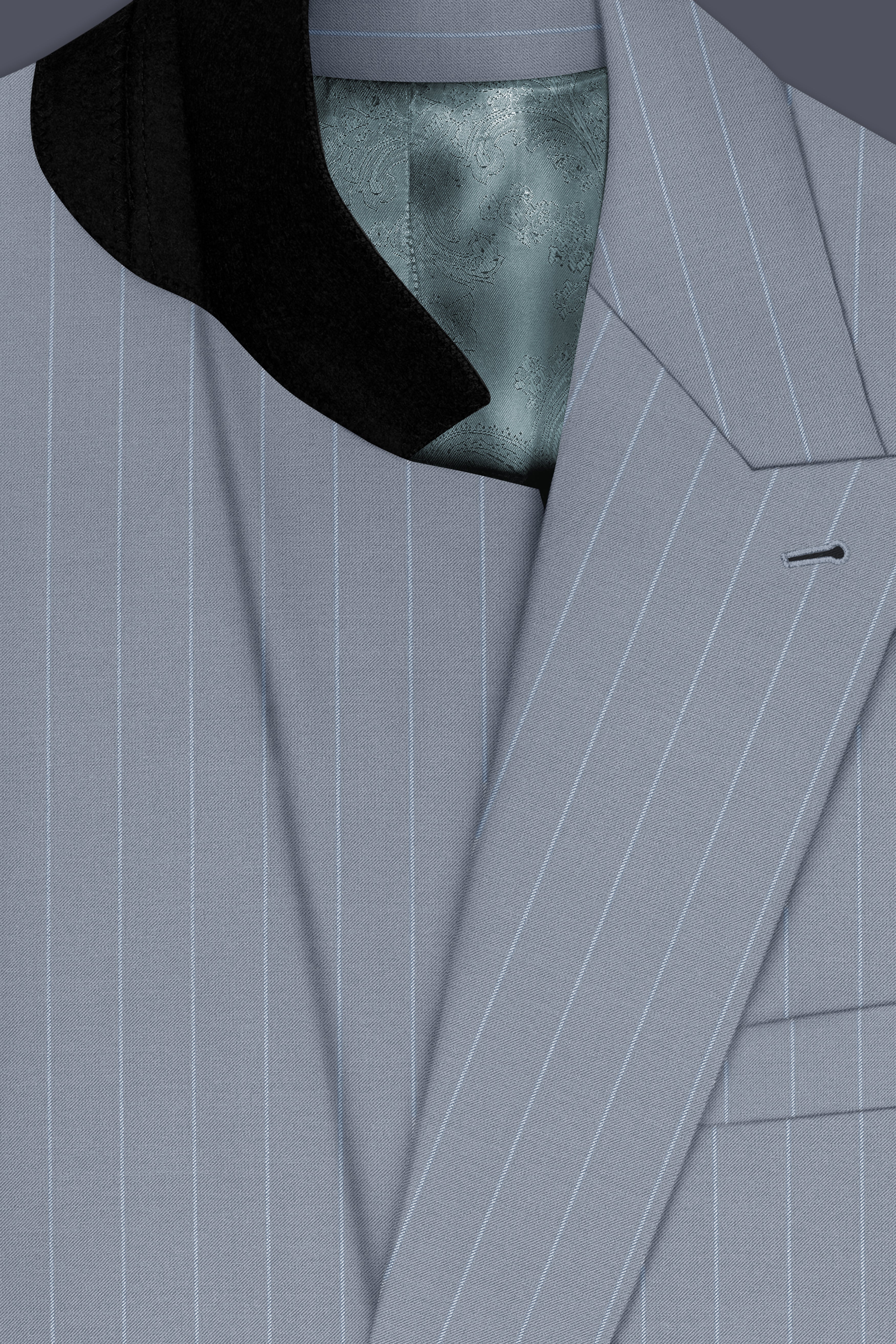 Prestige-Regent Gray And Bright White Chalk Striped Wool Rich Slight Stretch Double Breasted Suit