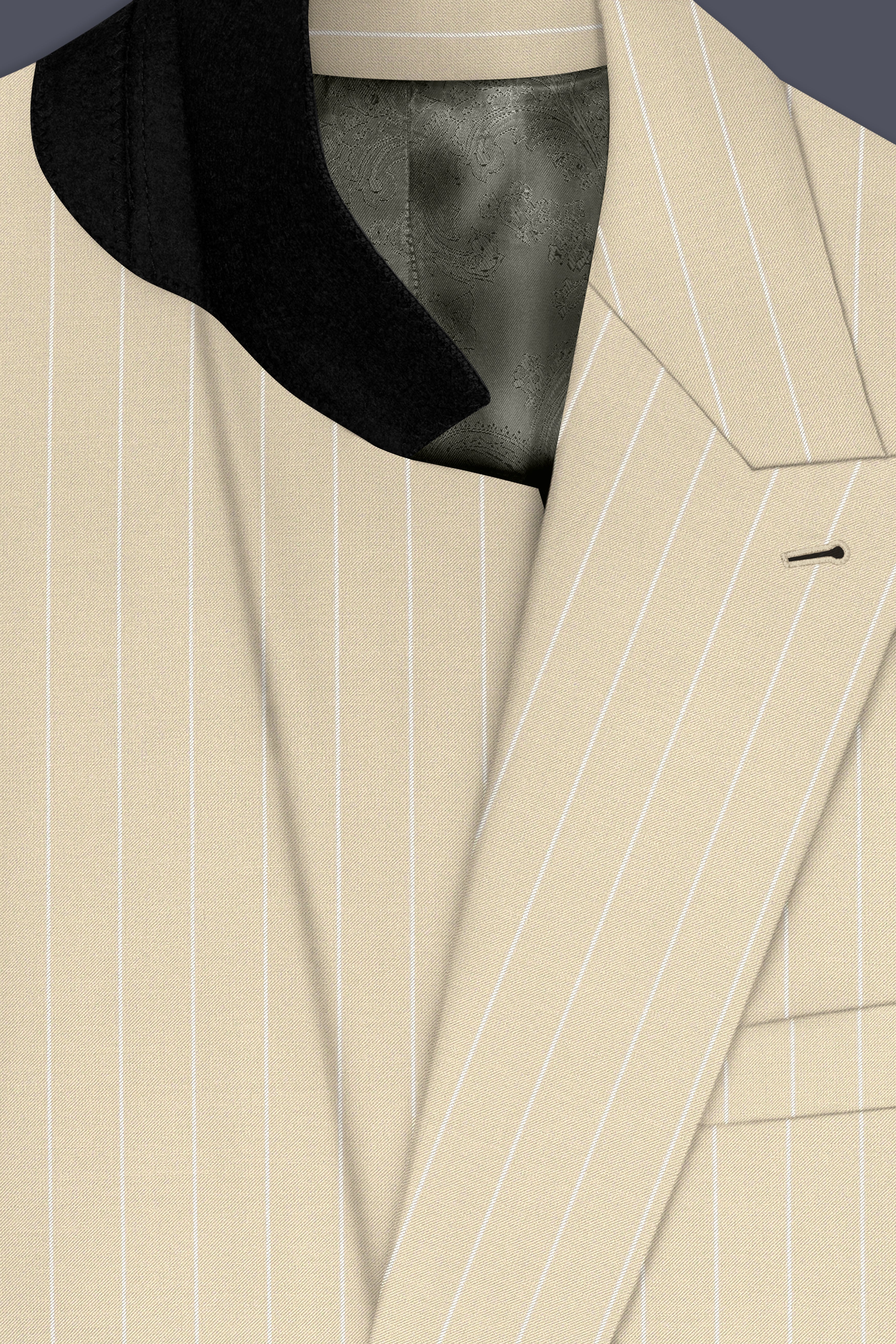 Lumier-Akaroa Cream And Bright White Chalk Striped Wool Rich Slight Stretch Double Breasted Suit