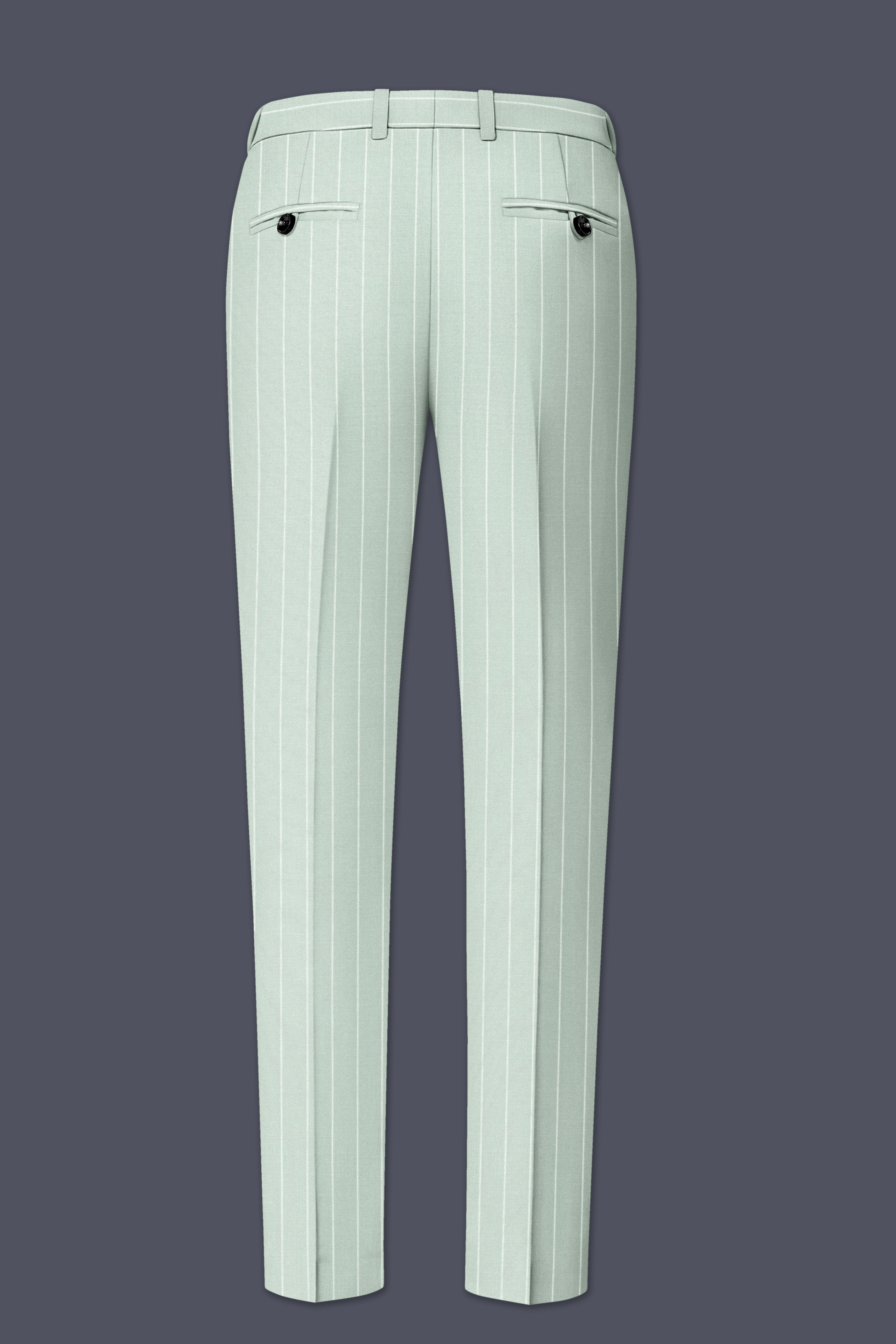 Halcyon-Pale Leaf Green And Bright White Chalk Striped Wool Rich Slight Stretch Double Breasted Suit