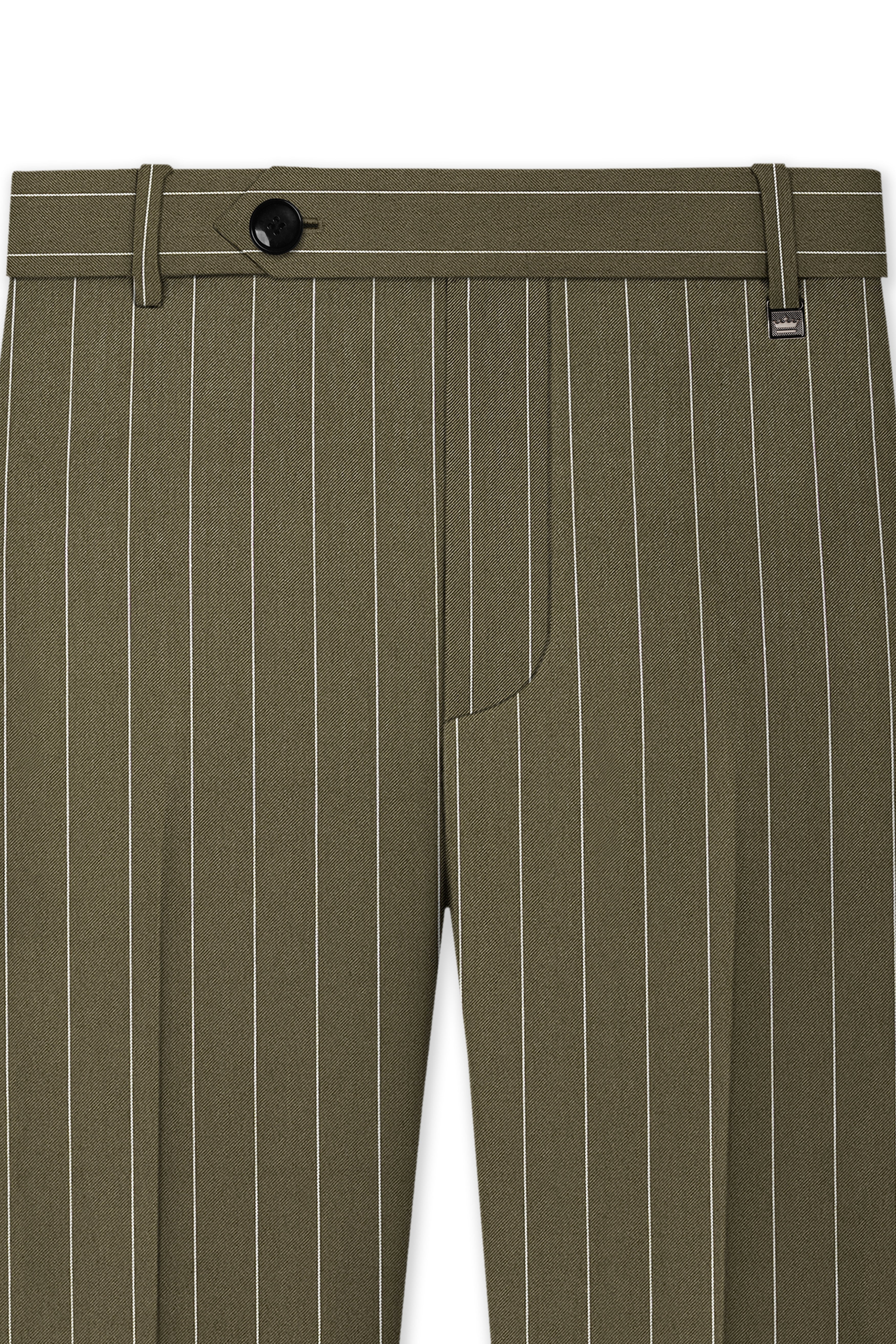 Pinacle-Hamlock Brown And Bright White Chalk Striped Wool Rich Slight Stretch Single Breasted Suit