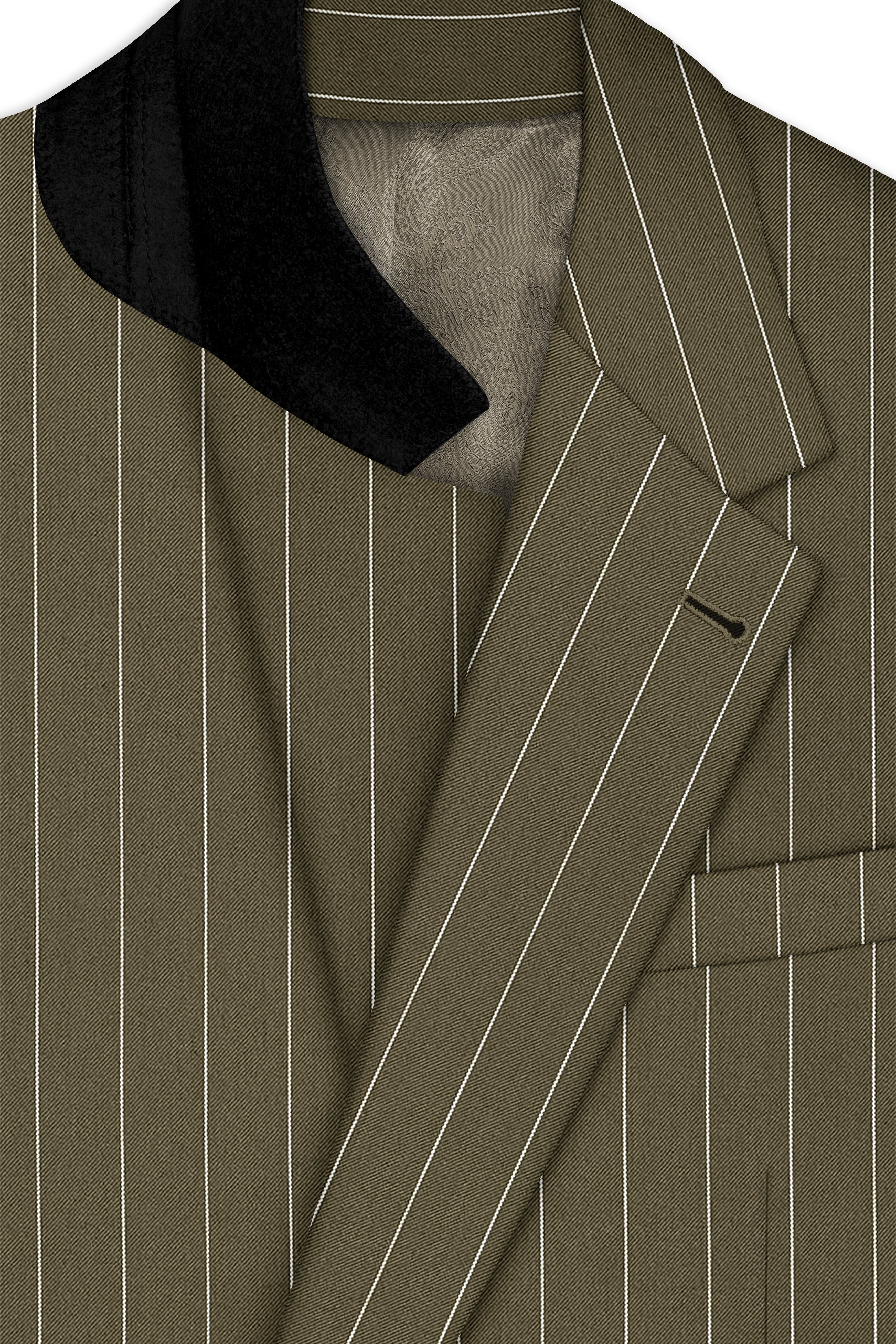 Pinacle-Hamlock Brown And Bright White Chalk Striped Wool Rich Slight Stretch Single Breasted Suit