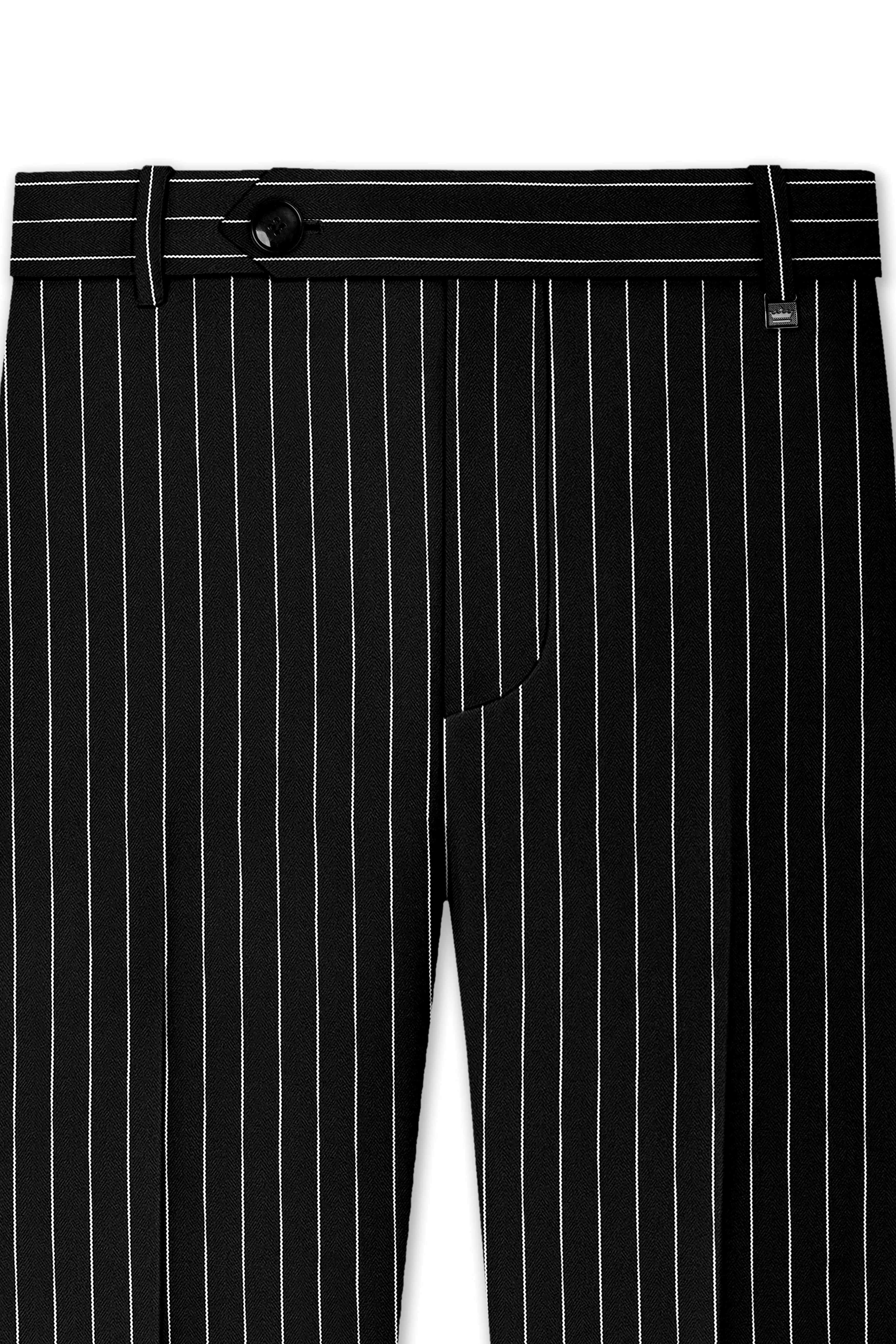 Noir-Jade Black Herringbone Striped Wool Rich Slight Stretch Single Breasted Suit