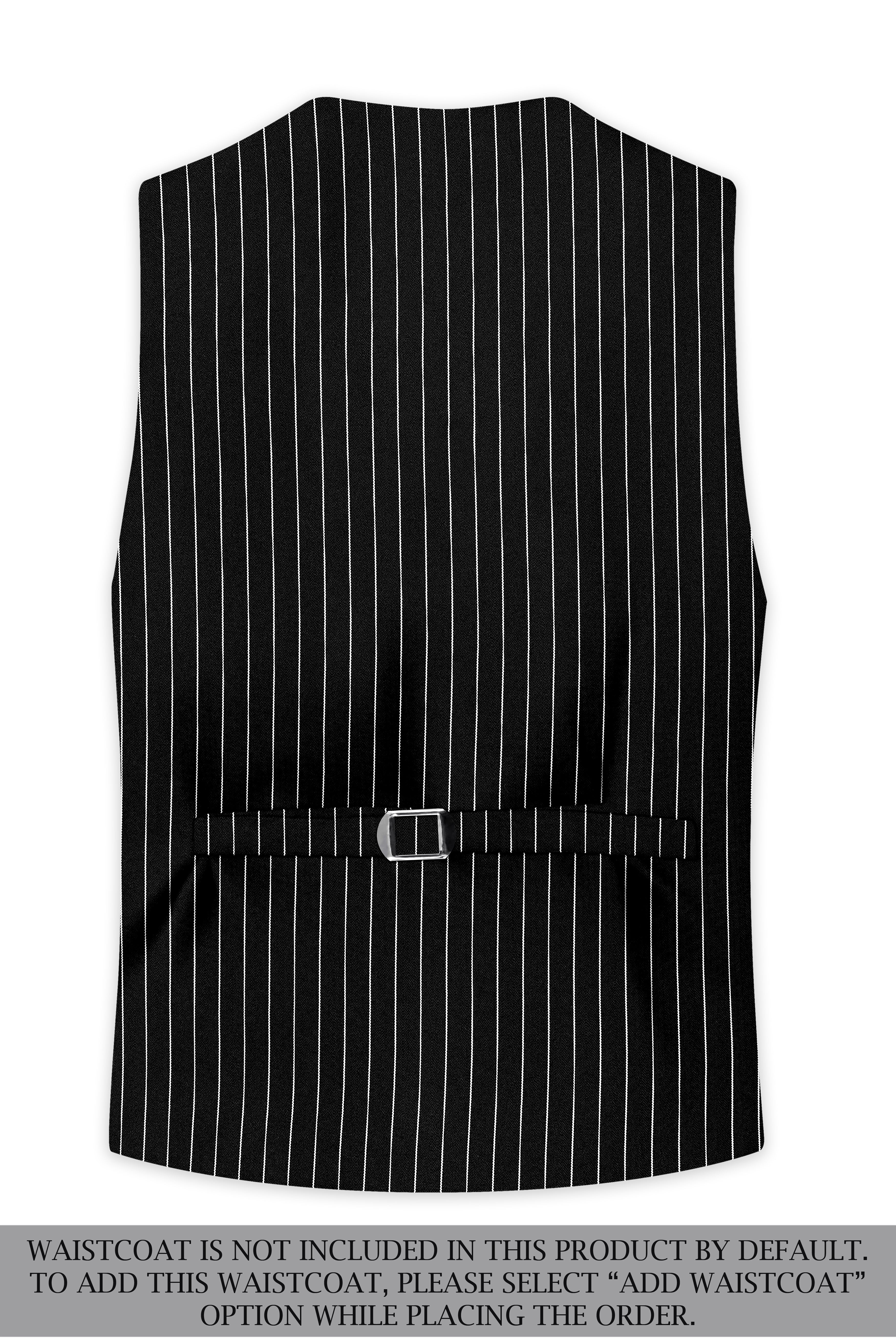 Noir-Jade Black Herringbone Striped Wool Rich Slight Stretch Single Breasted Suit