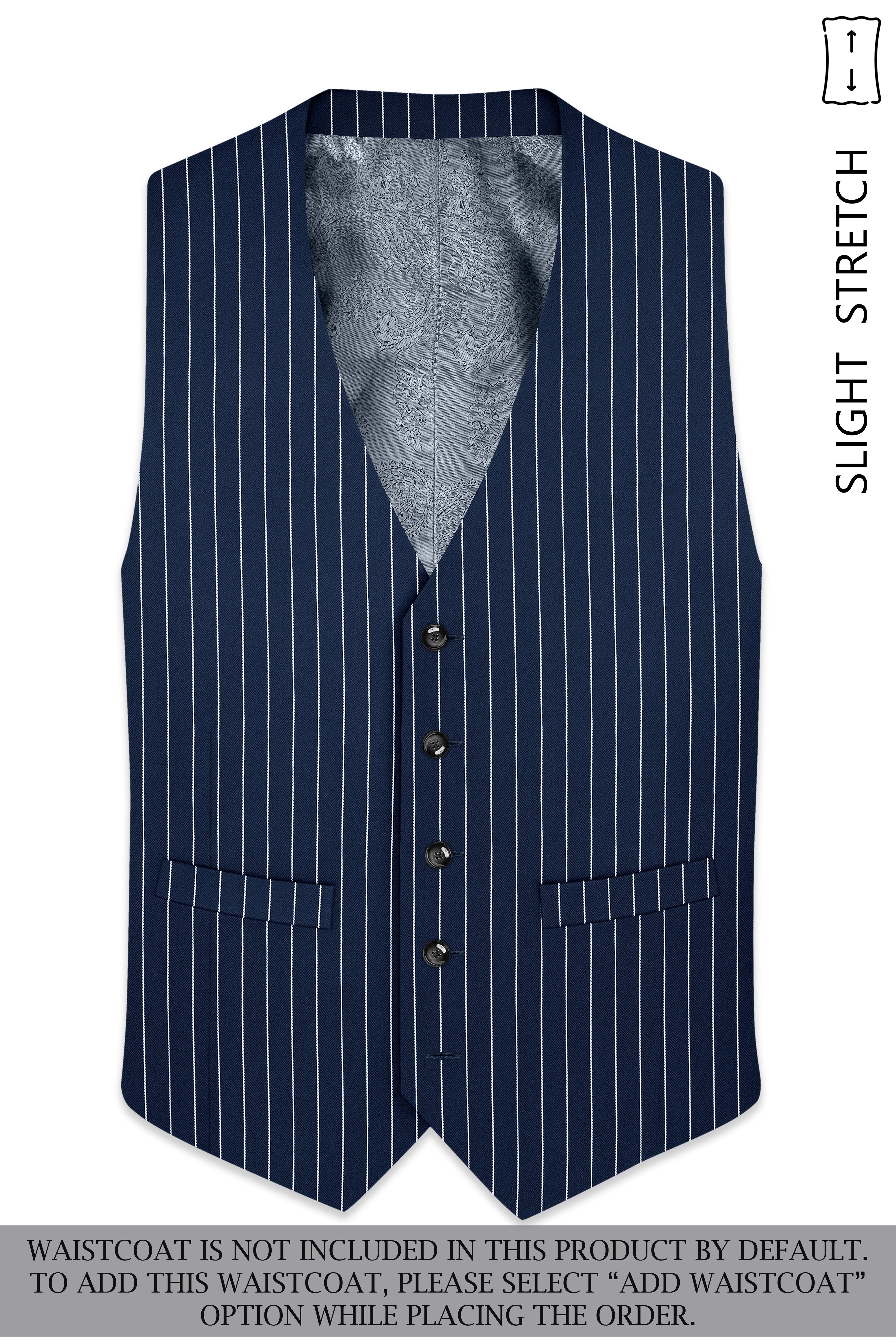 Astris-Space Blue Herringbone Striped Wool Rich Slight Stretch Single Breasted Suit