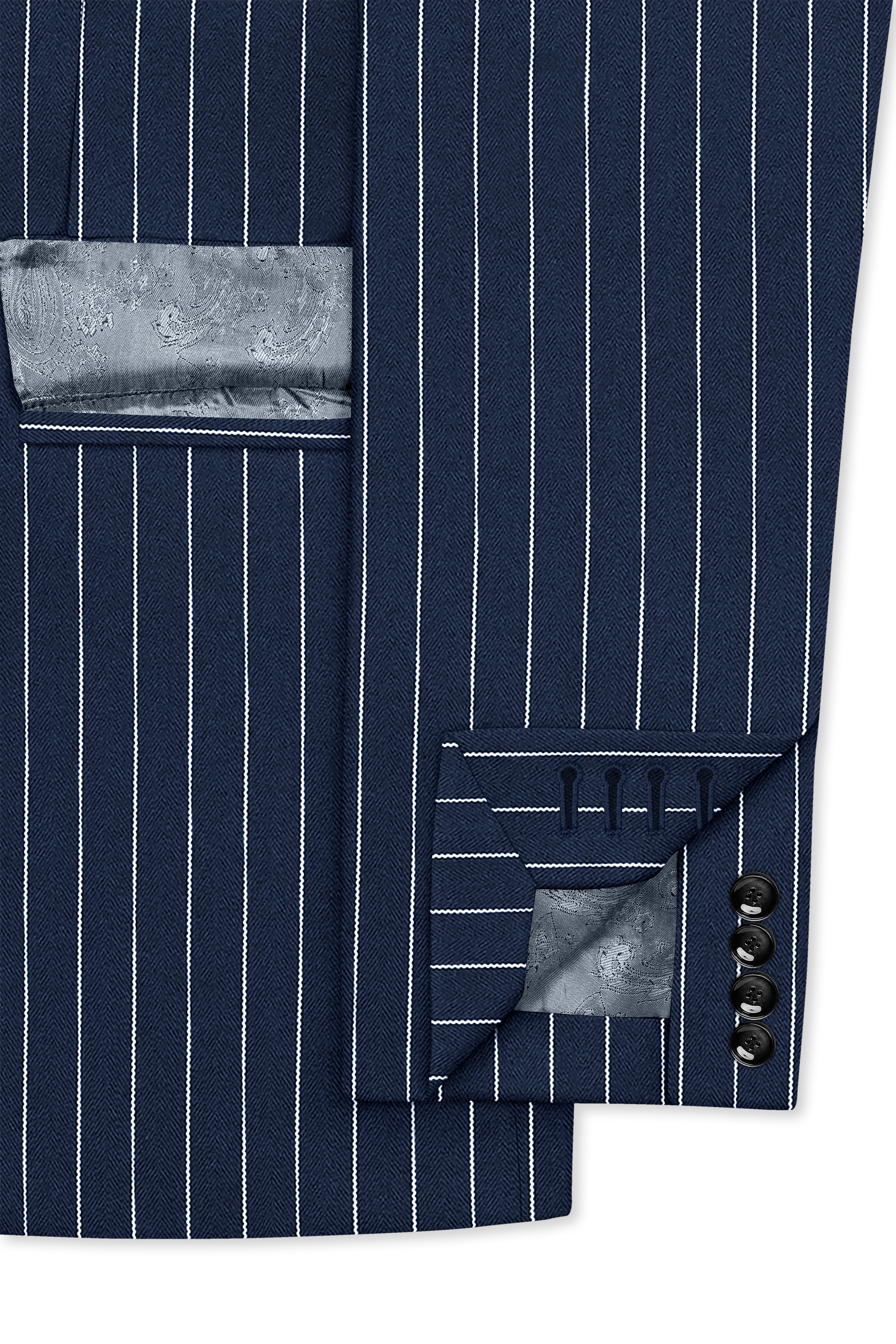 Astris-Space Blue Herringbone Striped Wool Rich Slight Stretch Single Breasted Suit