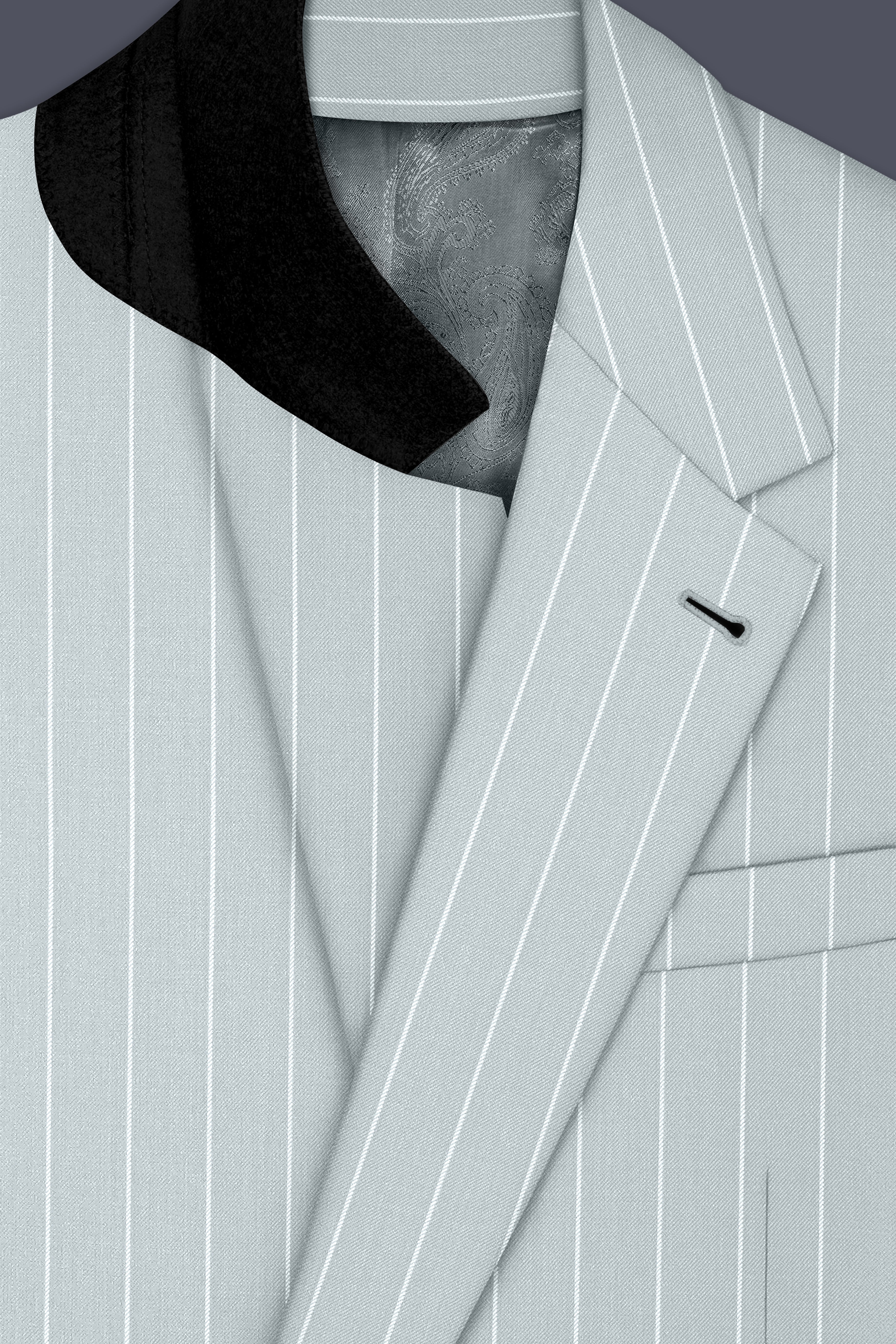 Slate-Tiara Gray And Bright White Chalk Striped Wool Rich Slight Stretch Single Breasted Suit