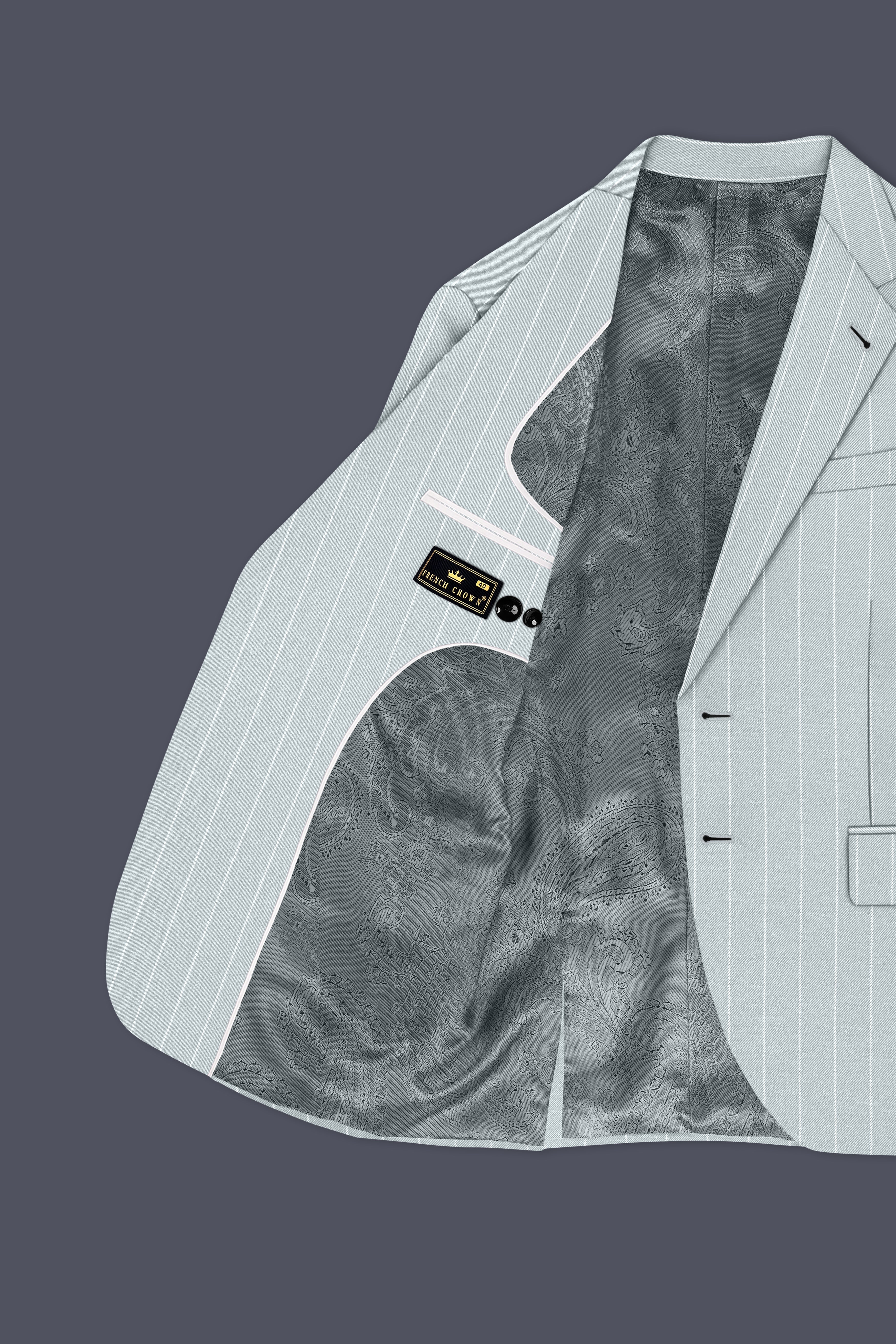 Slate-Tiara Gray And Bright White Chalk Striped Wool Rich Slight Stretch Single Breasted Suit