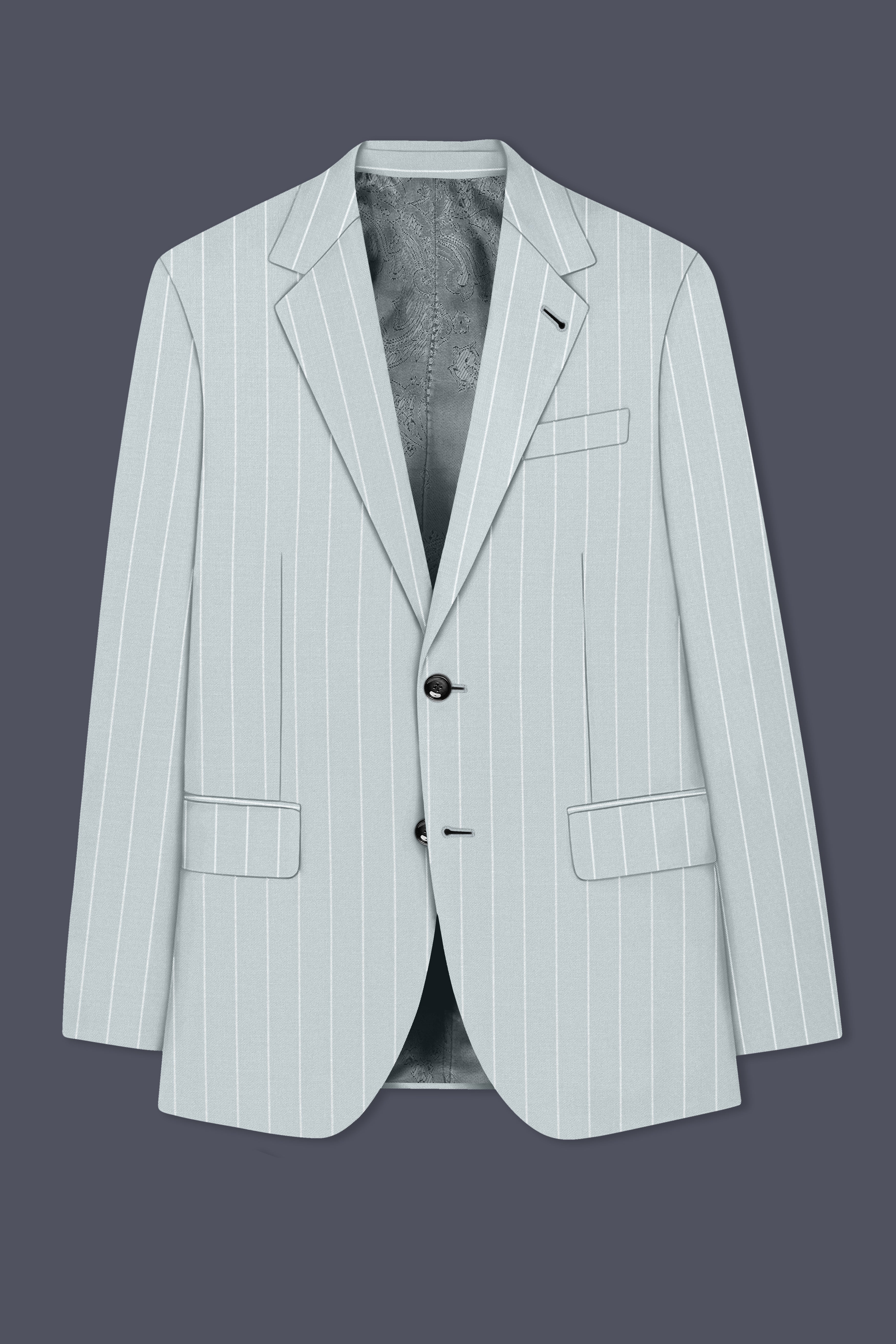 Slate-Tiara Gray And Bright White Chalk Striped Wool Rich Slight Stretch Single Breasted Suit