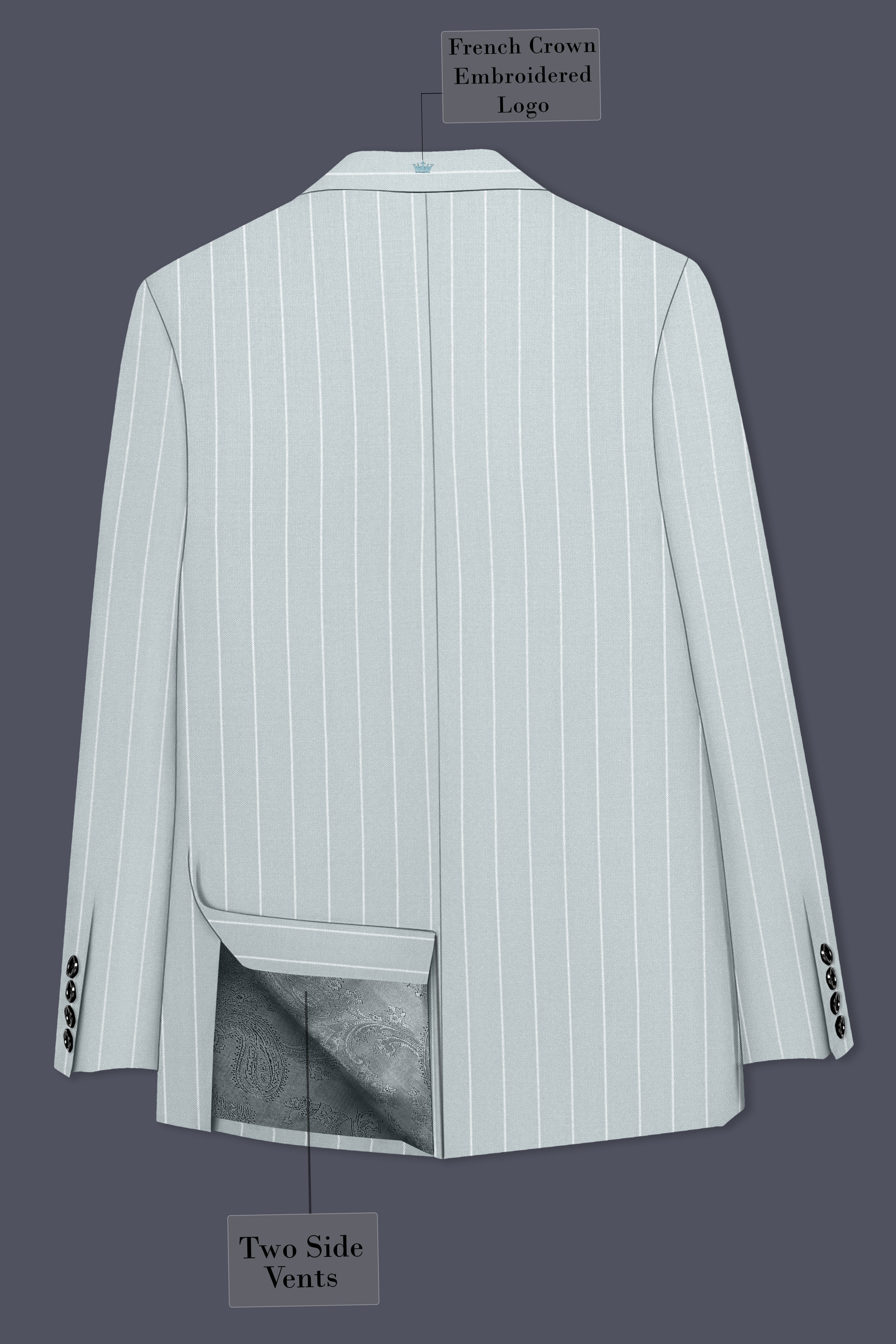 Slate-Tiara Gray And Bright White Chalk Striped Wool Rich Slight Stretch Single Breasted Suit