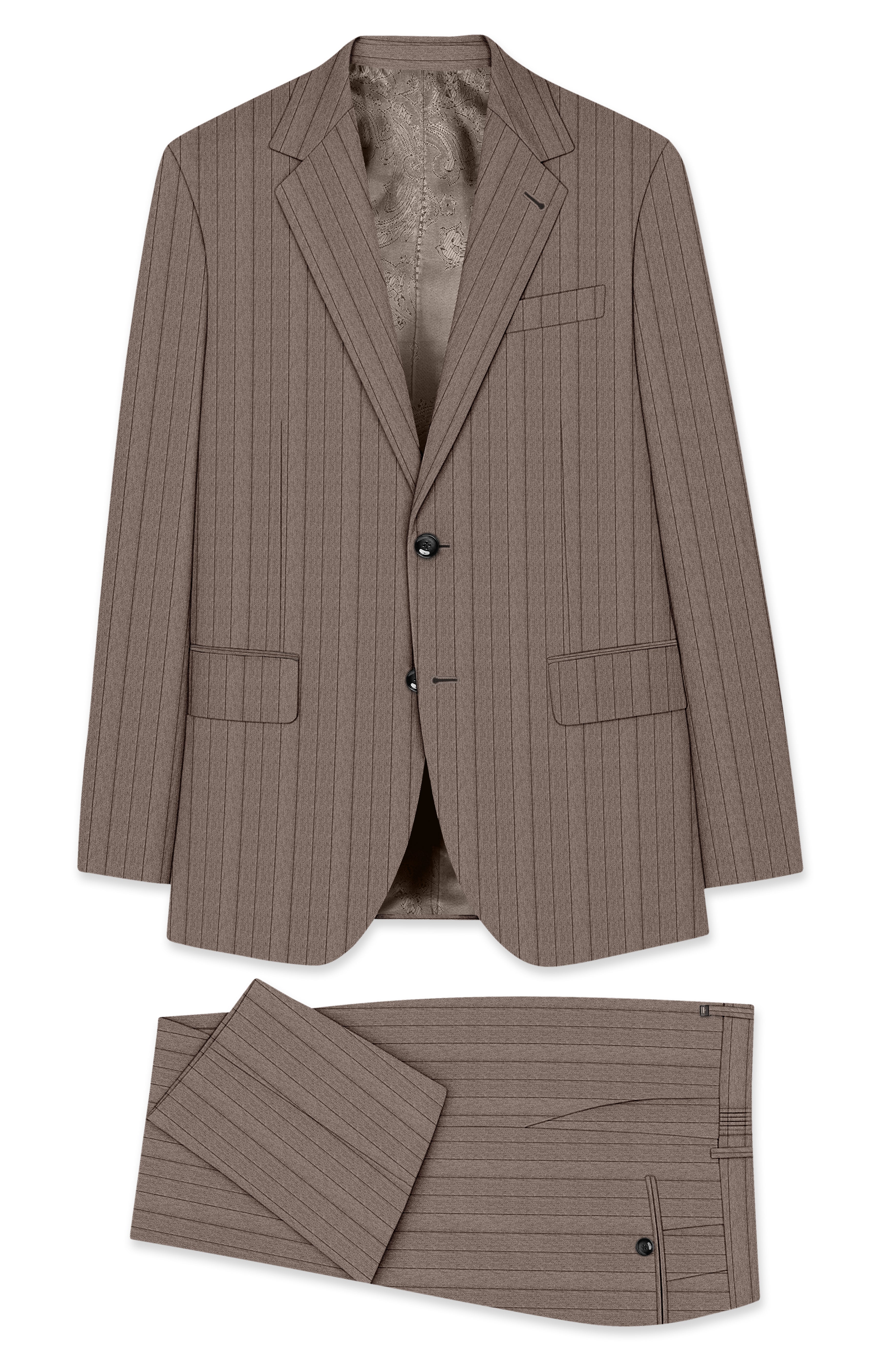 Obsidian-Fuscous Brown And Jade Black Chalk Striped Wool Rich Slight Stretch Single Breasted Suit