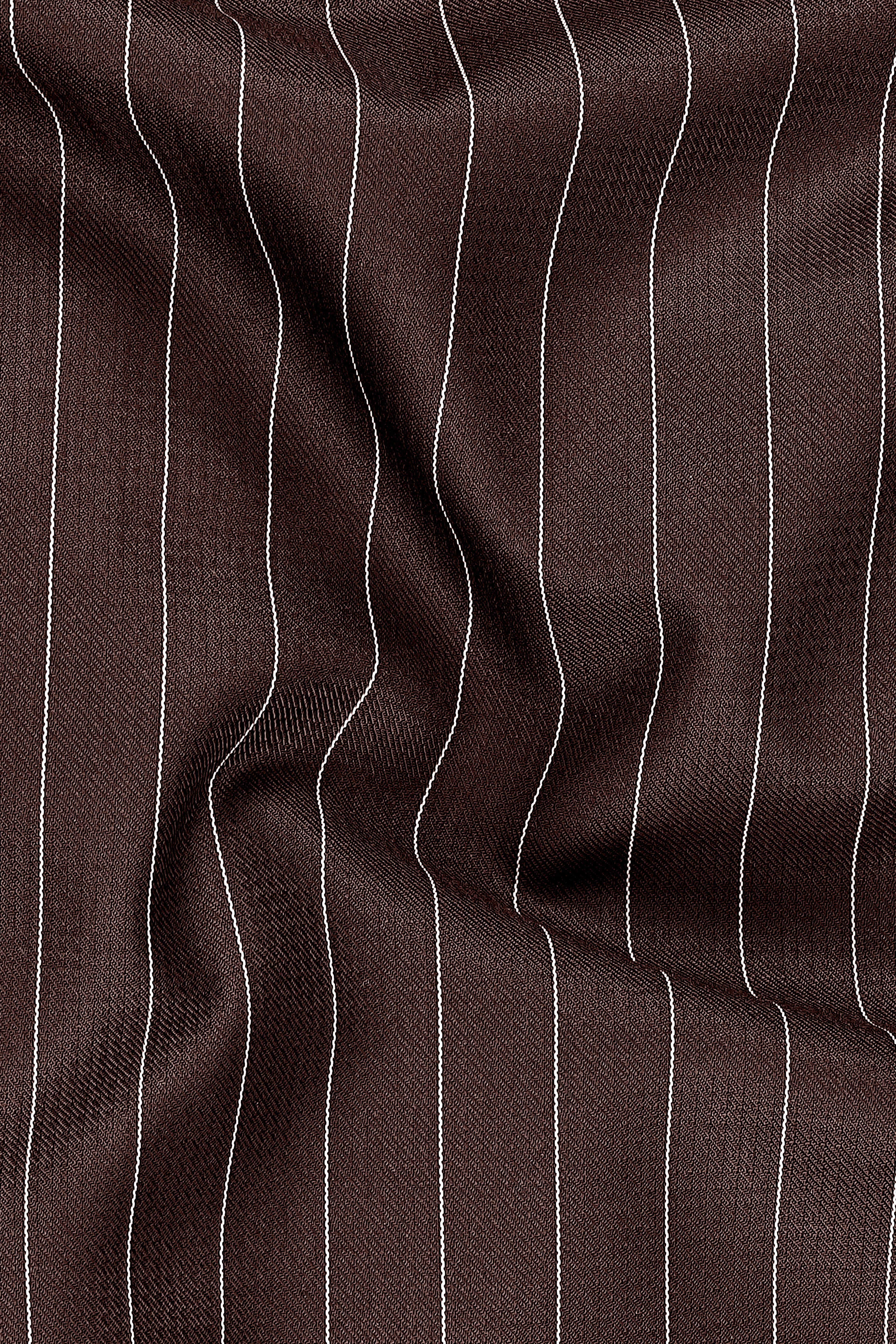 Bristol-Bistre Brown And Bright White Chalk Striped Wool Rich Slight Stretch Double Breasted Suit
