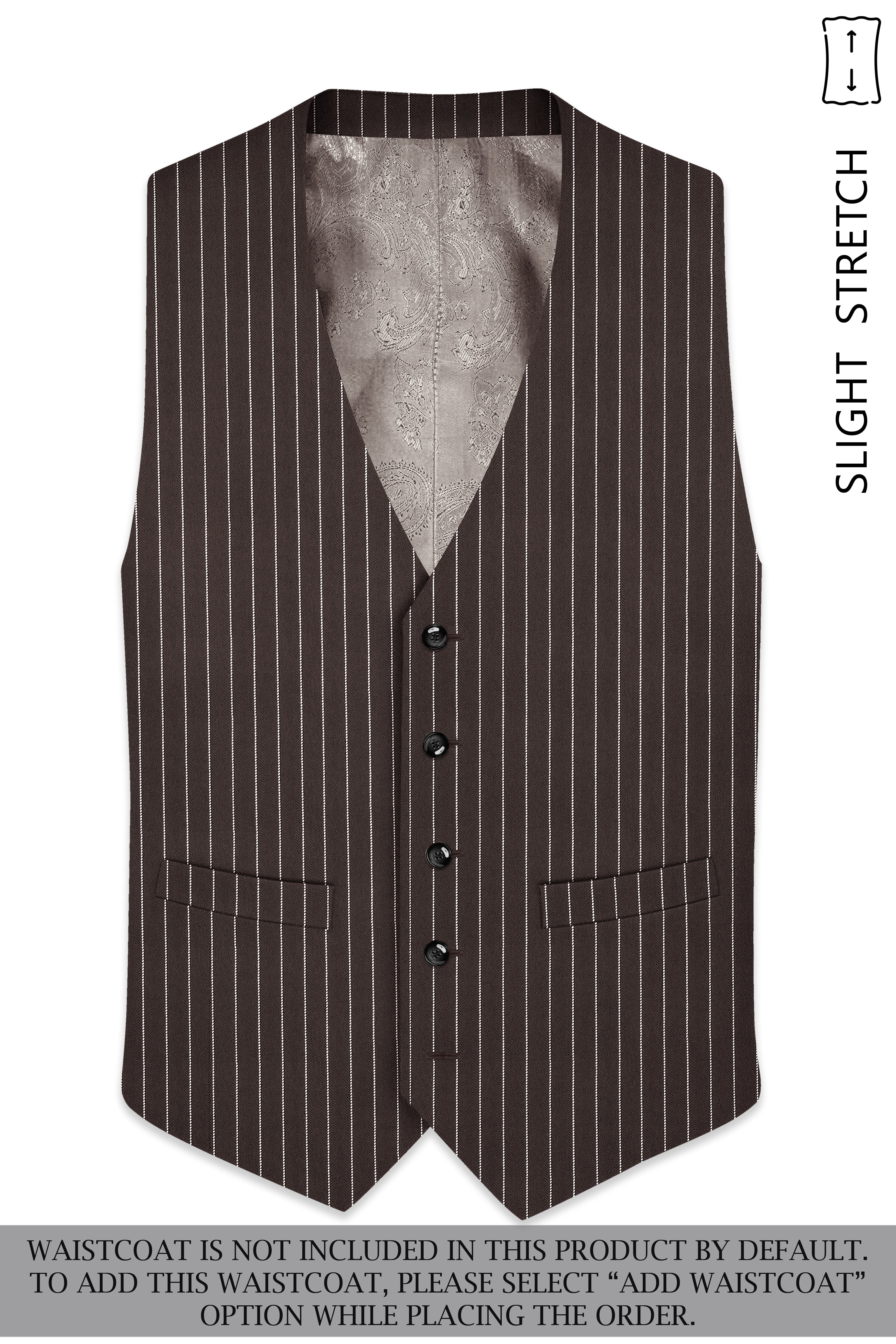 Sovereign-Umber Brown And Bright White Chalk Striped Wool Rich Slight Stretch Double Breasted Suit