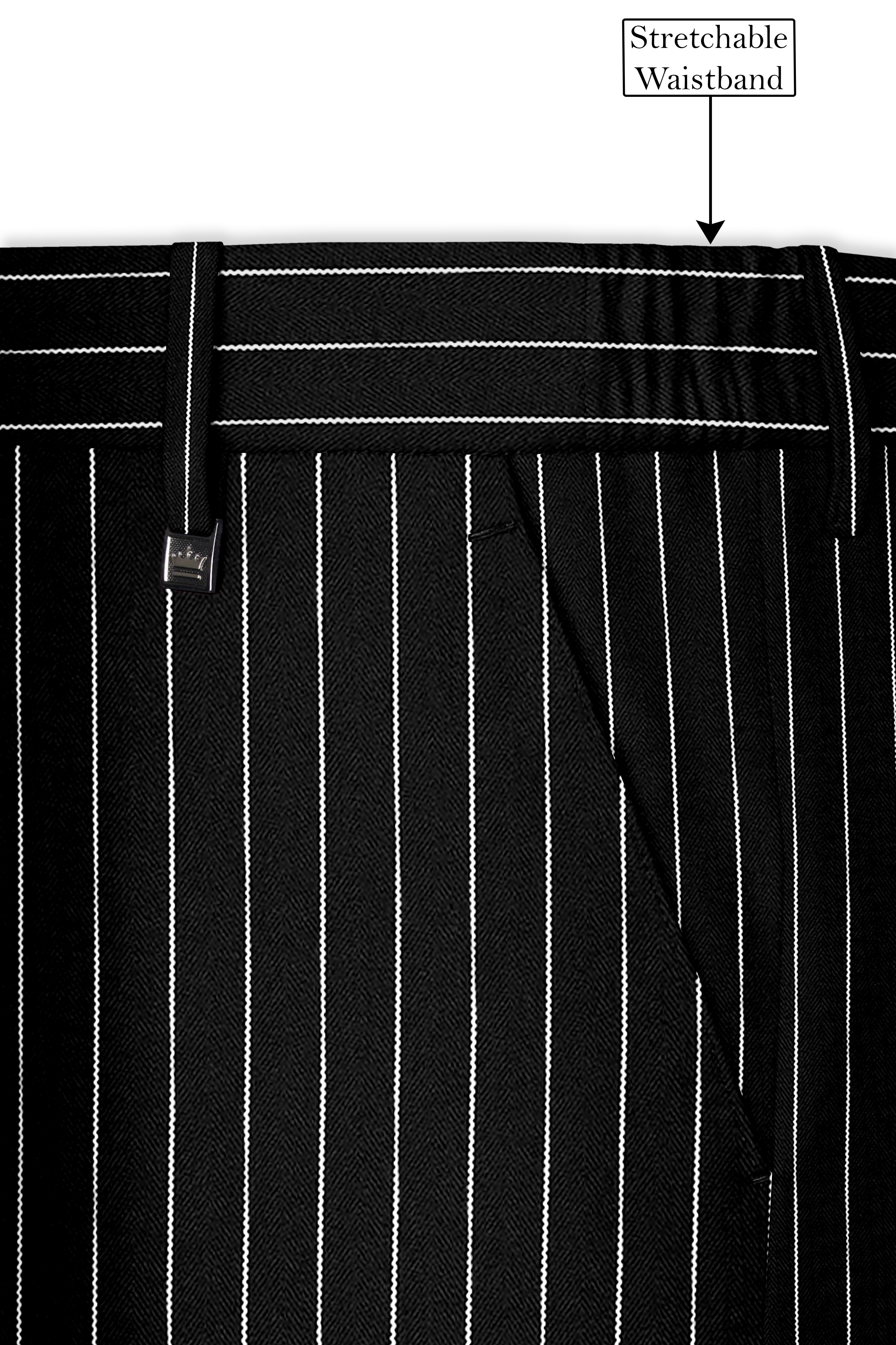 Noir-Jade Black Herringbone Striped Wool Rich Slight Stretch Double Breasted Suit