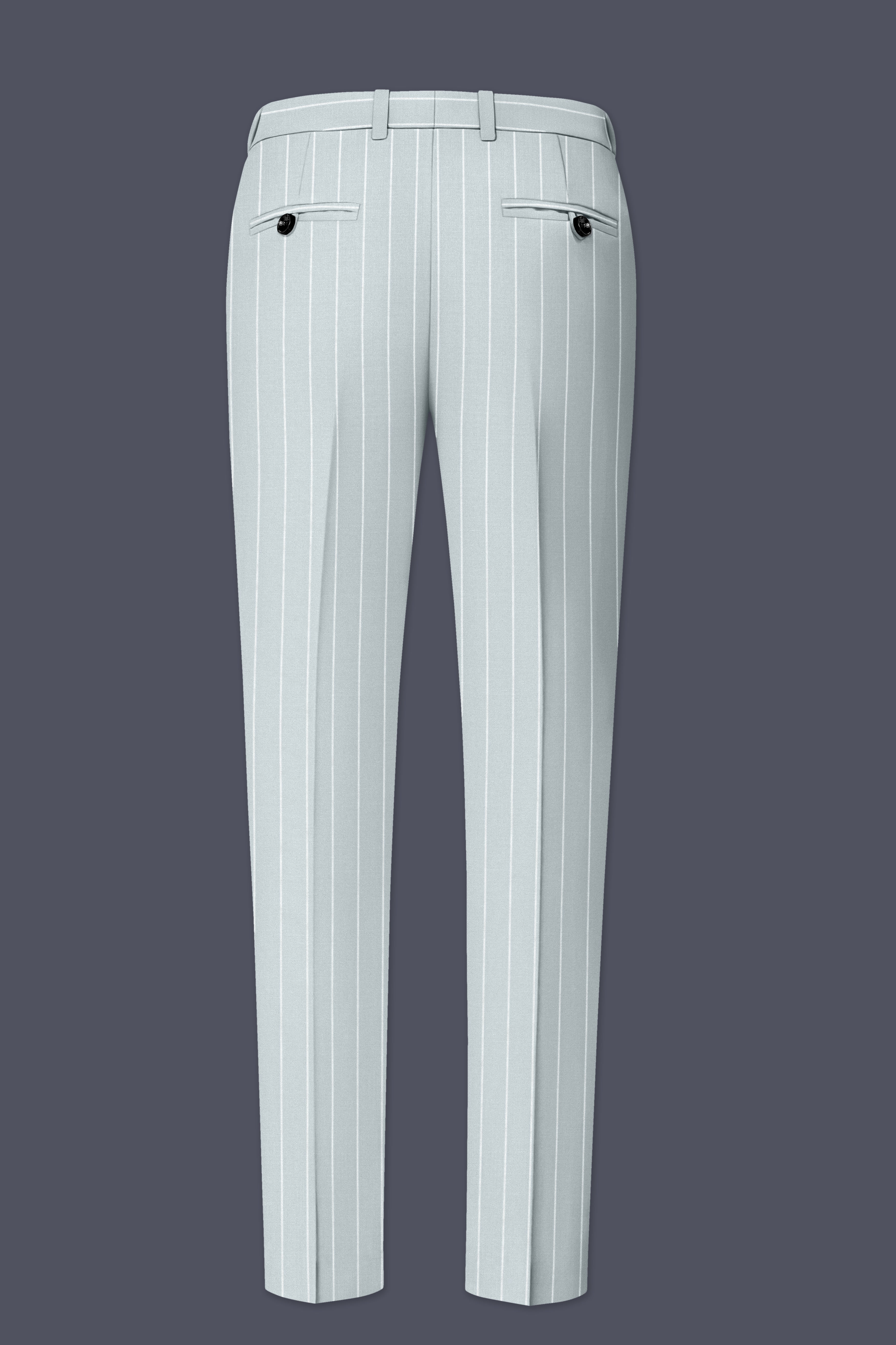 Slate-Tiara Gray And Bright White Chalk Striped Wool Rich Slight Stretch Double Breasted Suit
