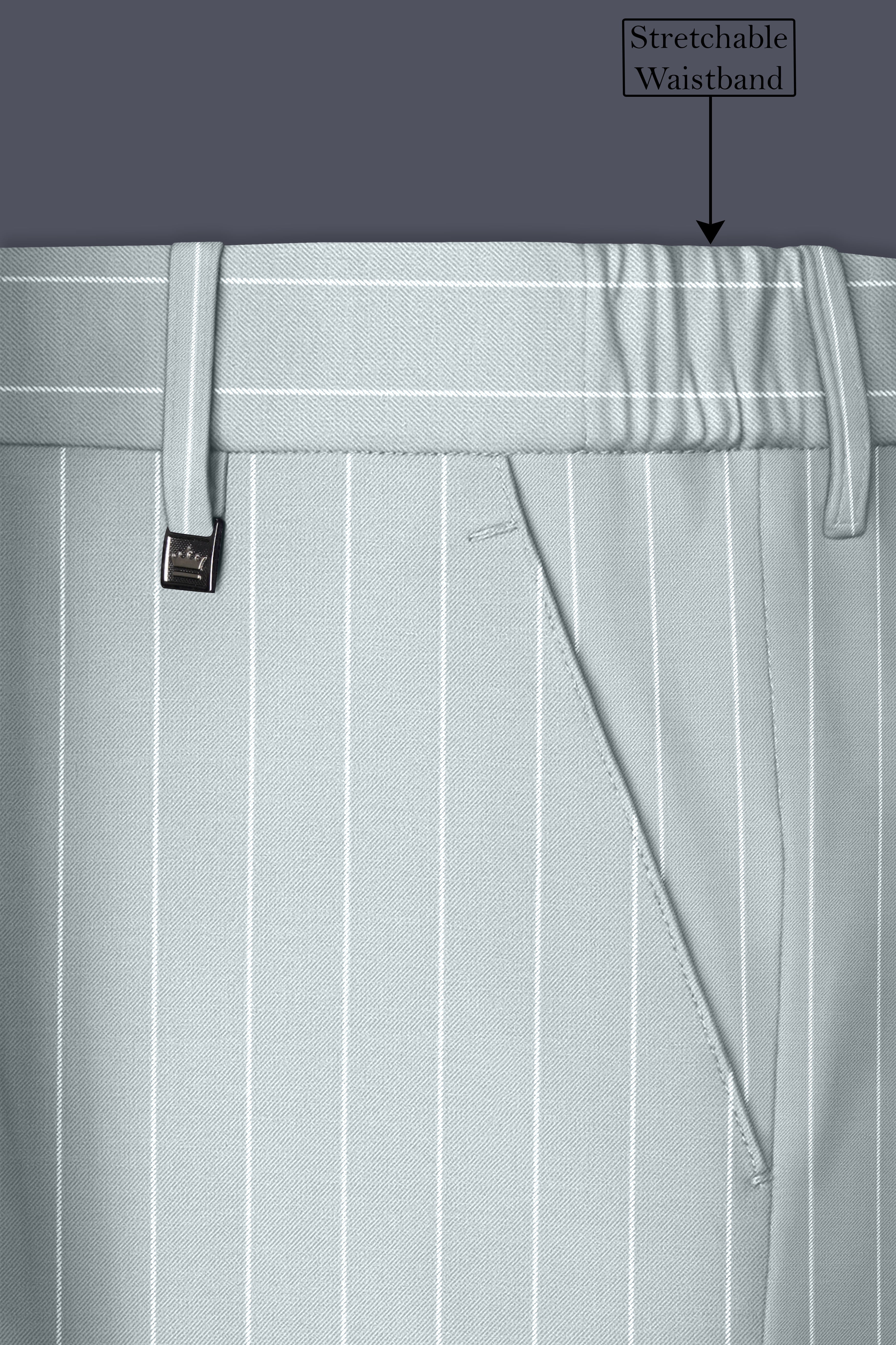 Slate-Tiara Gray And Bright White Chalk Striped Wool Rich Slight Stretch Double Breasted Suit