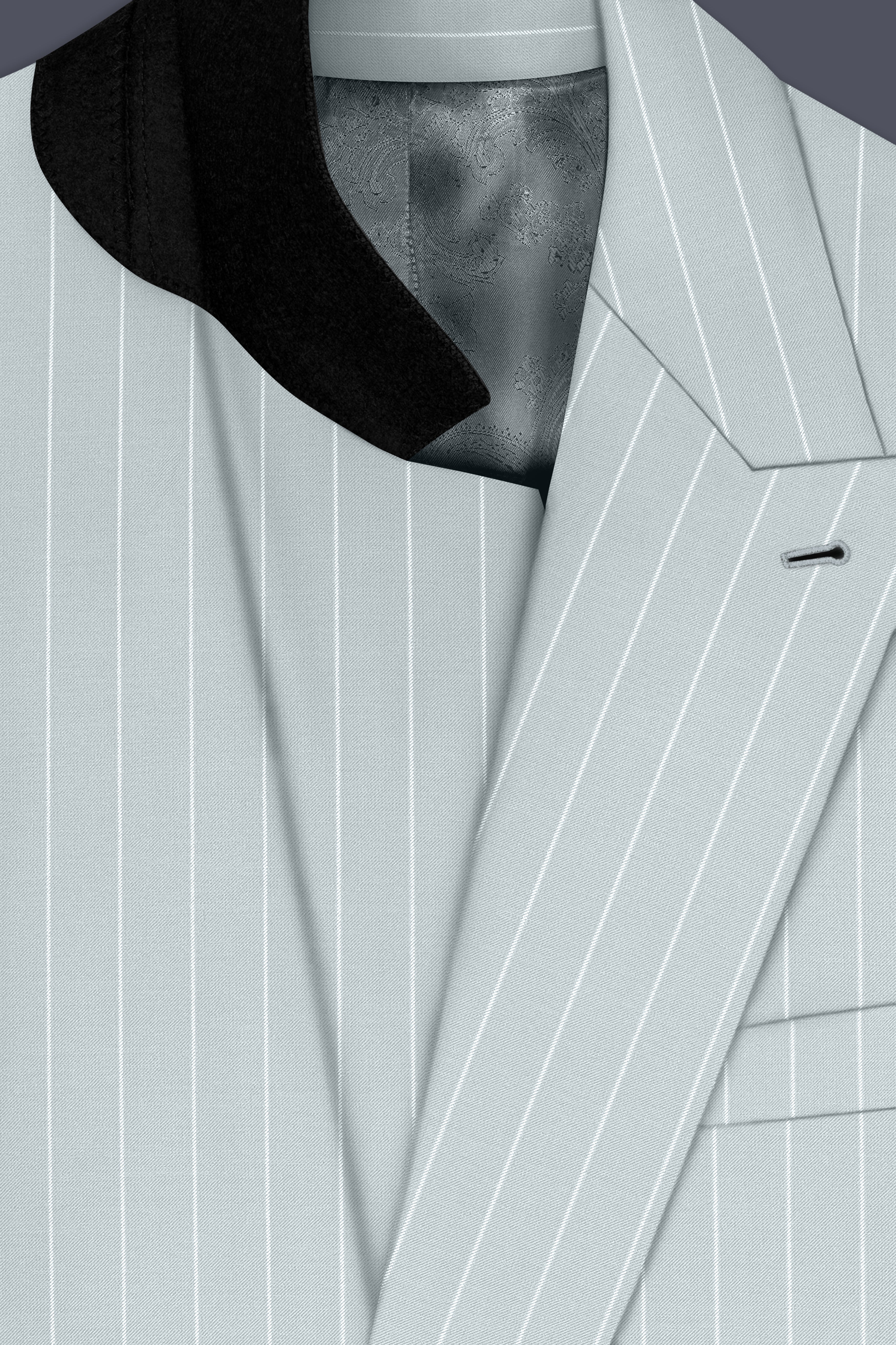 Slate-Tiara Gray And Bright White Chalk Striped Wool Rich Slight Stretch Double Breasted Suit