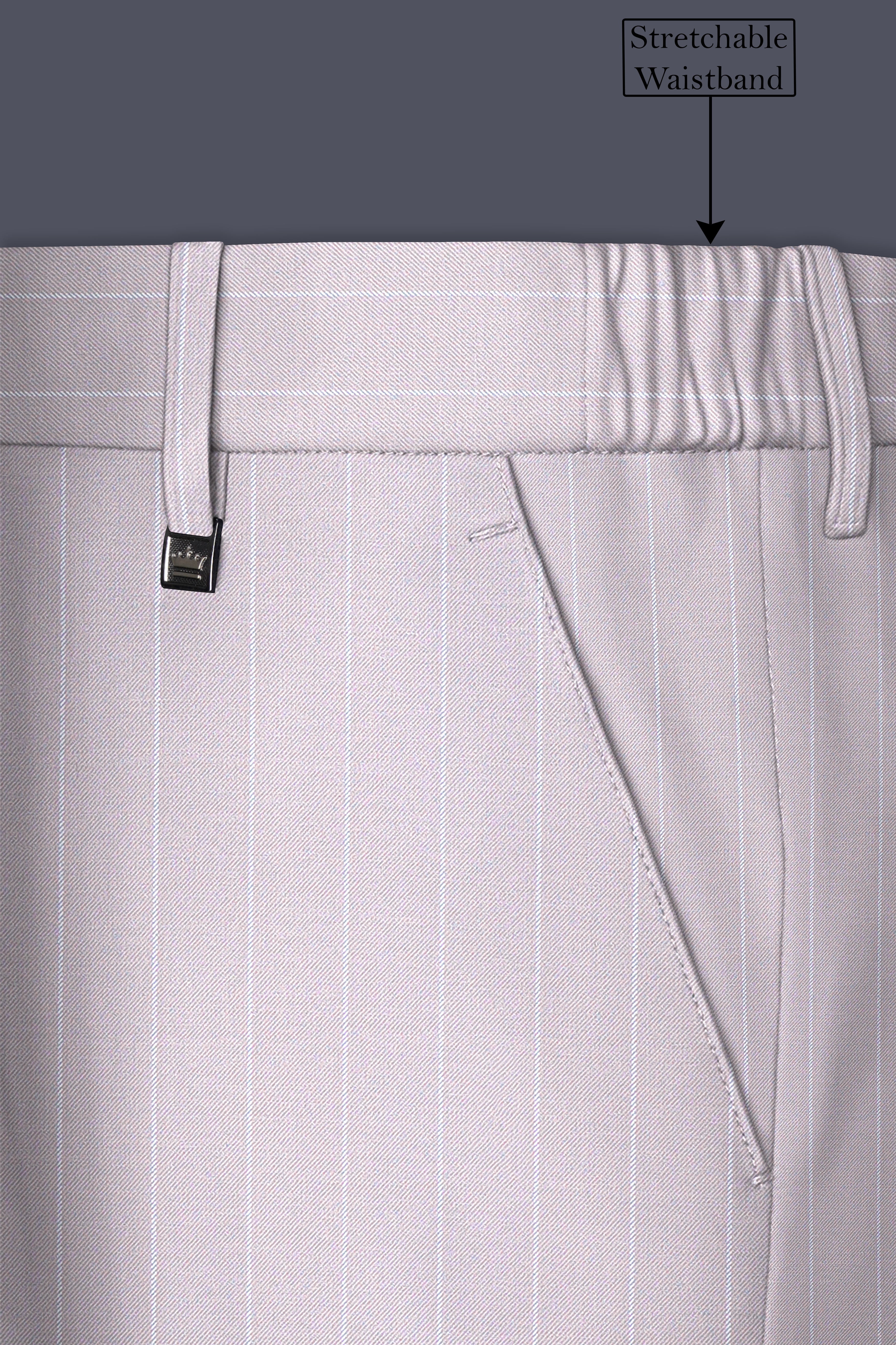 Roselle-Thistle Pink And Bright White Chalk Striped Wool Rich Slight Stretch Double Breasted Suit
