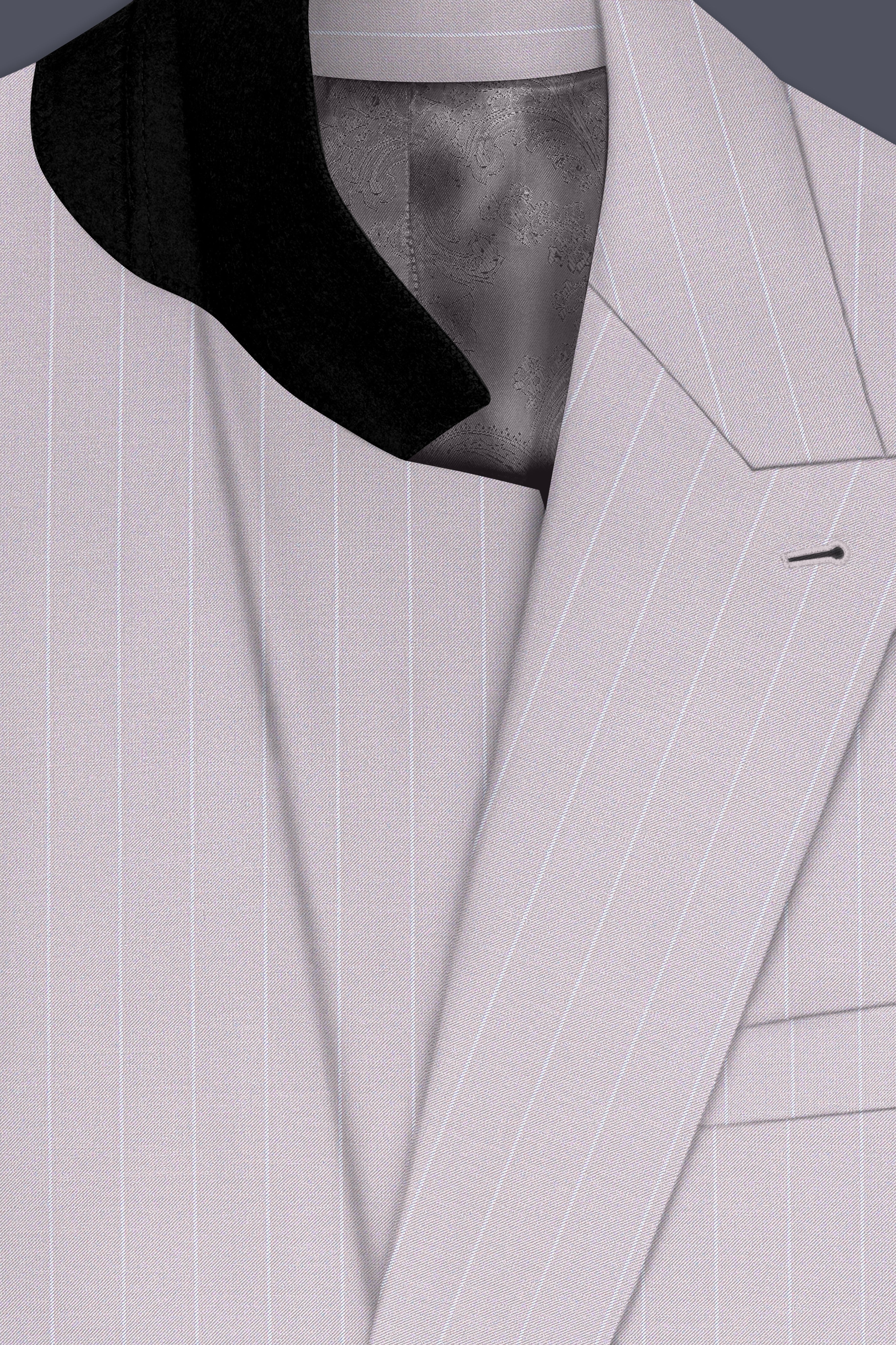 Roselle-Thistle Pink And Bright White Chalk Striped Wool Rich Slight Stretch Double Breasted Suit