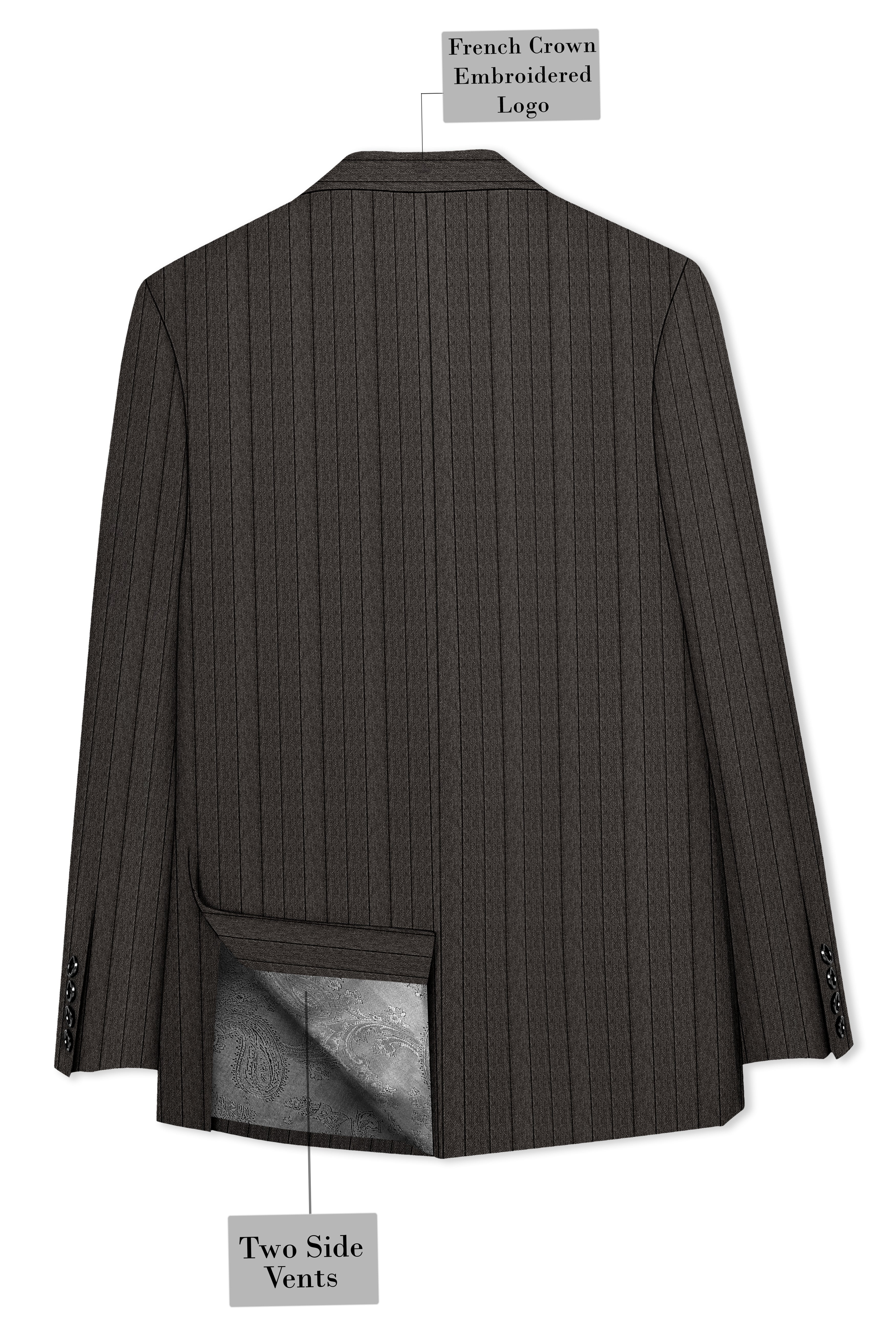 Heritage-Iridium Brown And Bright White Chalk Striped Wool Rich Slight Stretch Double Breasted Suit