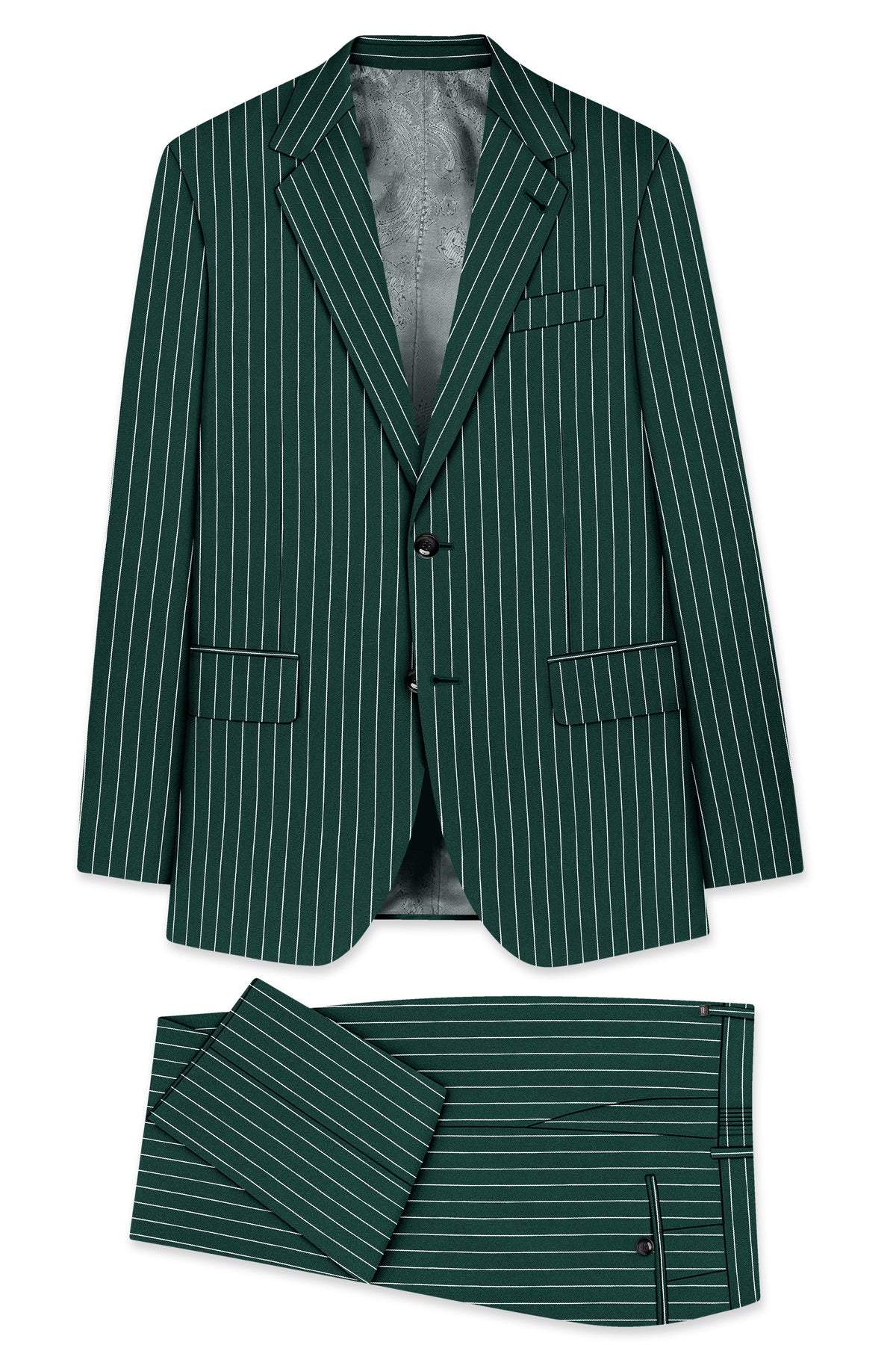 Arbor-Timber Green Herringbone Striped Wool Rich Slight Stretch Single Breasted Suit