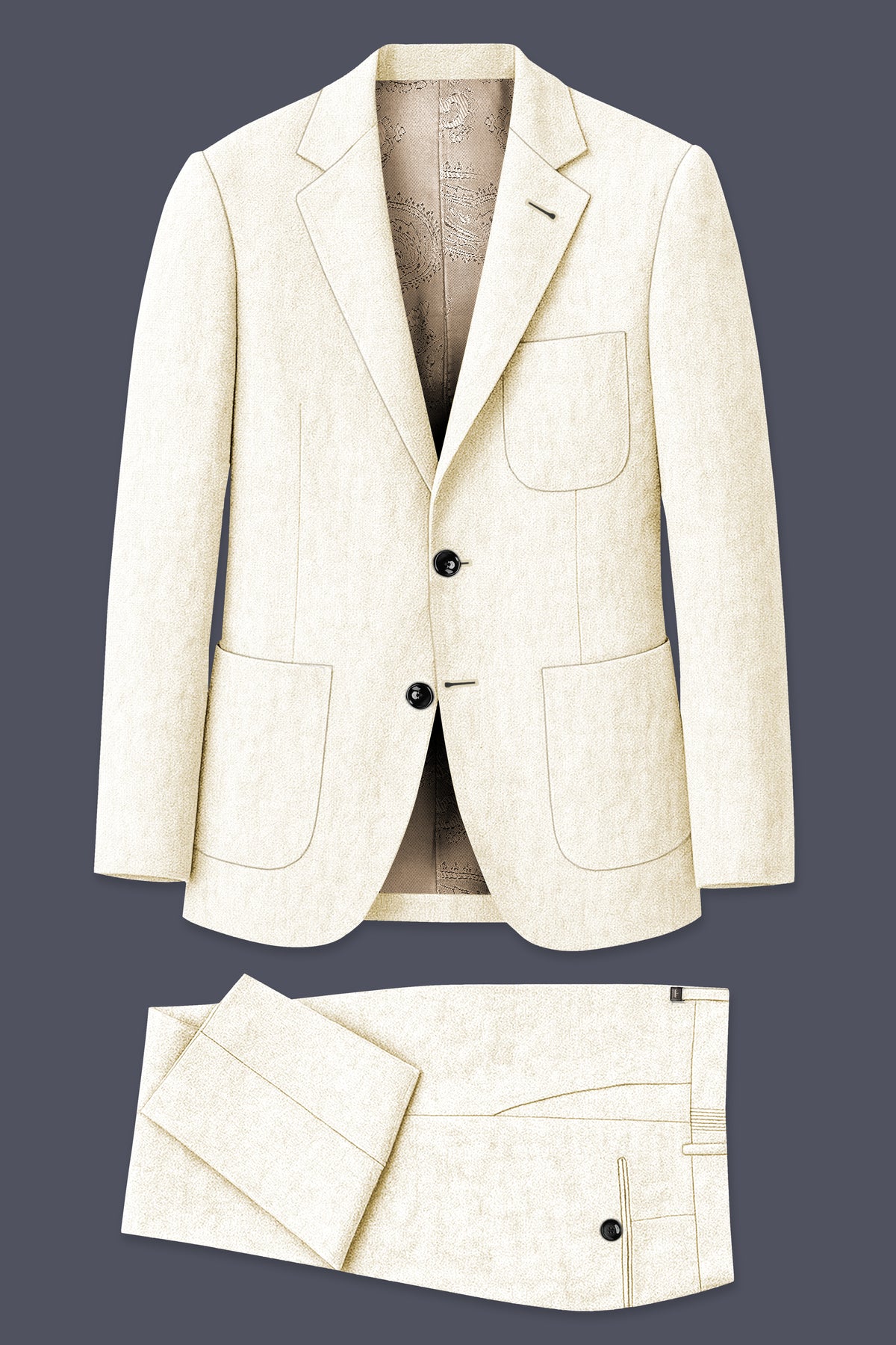 Oyster-Eggsheel Off White Luxurious Linen Single Breasted Sports Suit