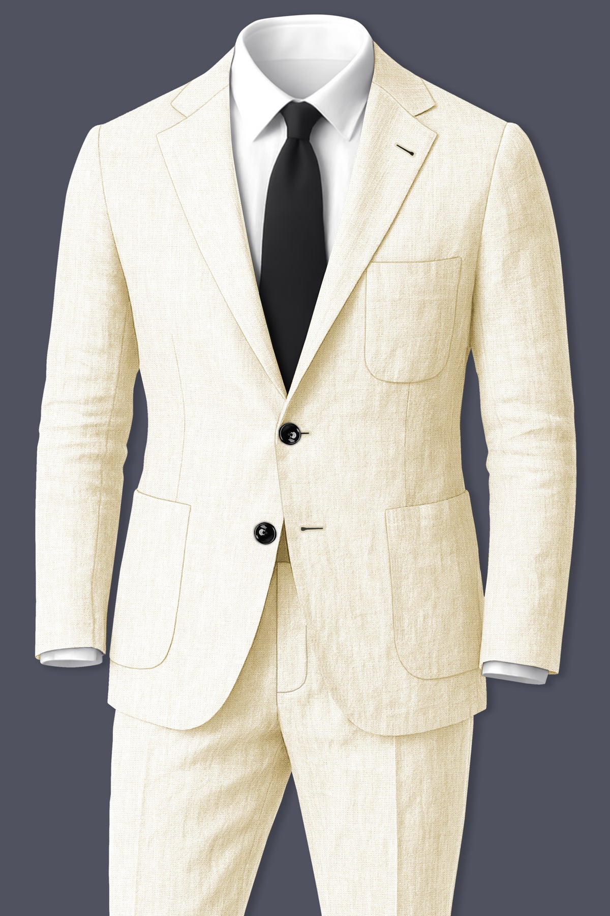 Oyster-Eggsheel Off White Luxurious Linen Single Breasted Sports Suit
