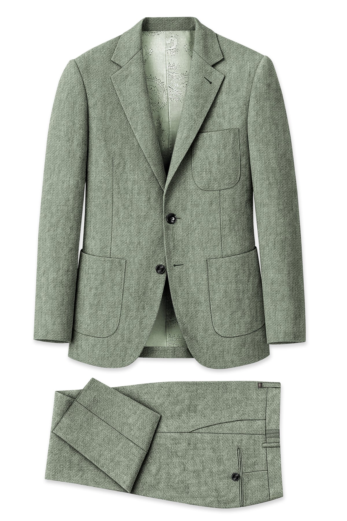 Cypress-Sage Green Luxurious Linen Single Breasted Sports Suit