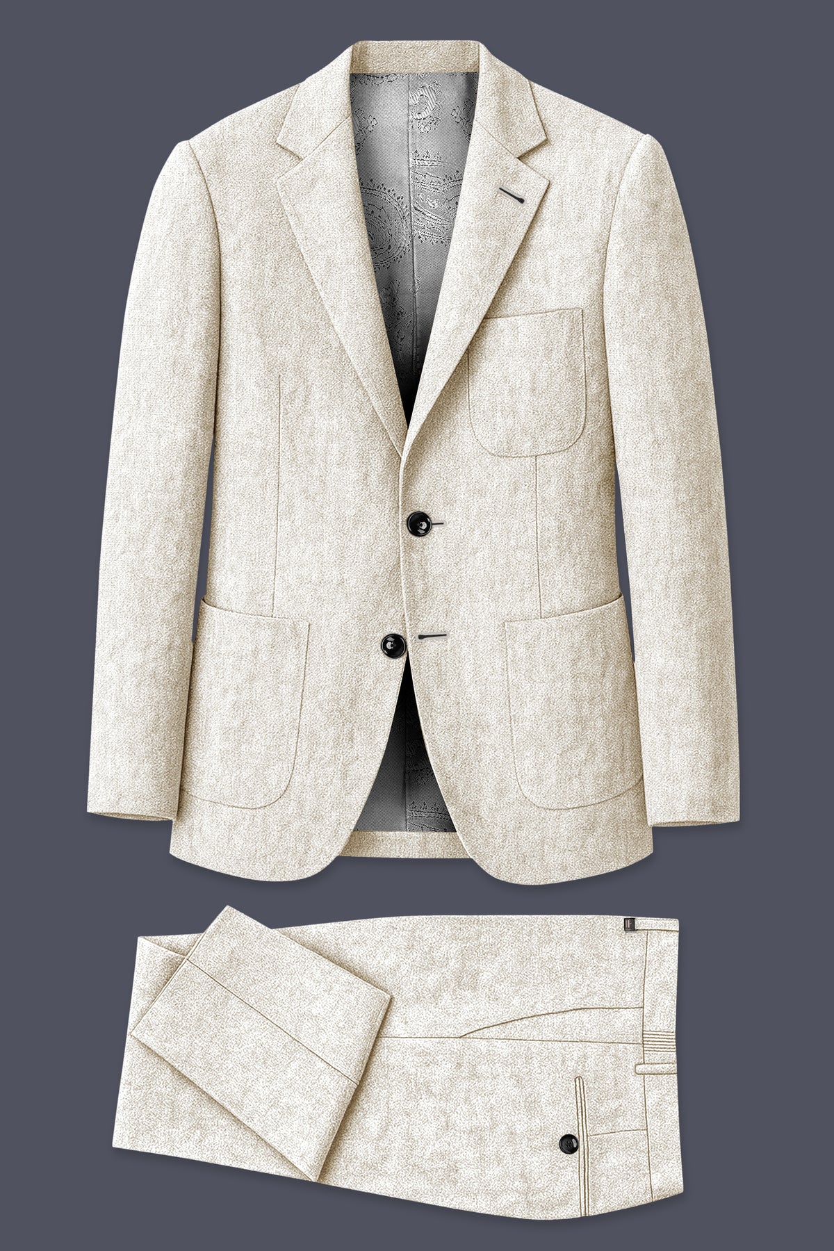 Cashmere-Pearl Cream Luxurious Linen Single Breasted Sports Suit