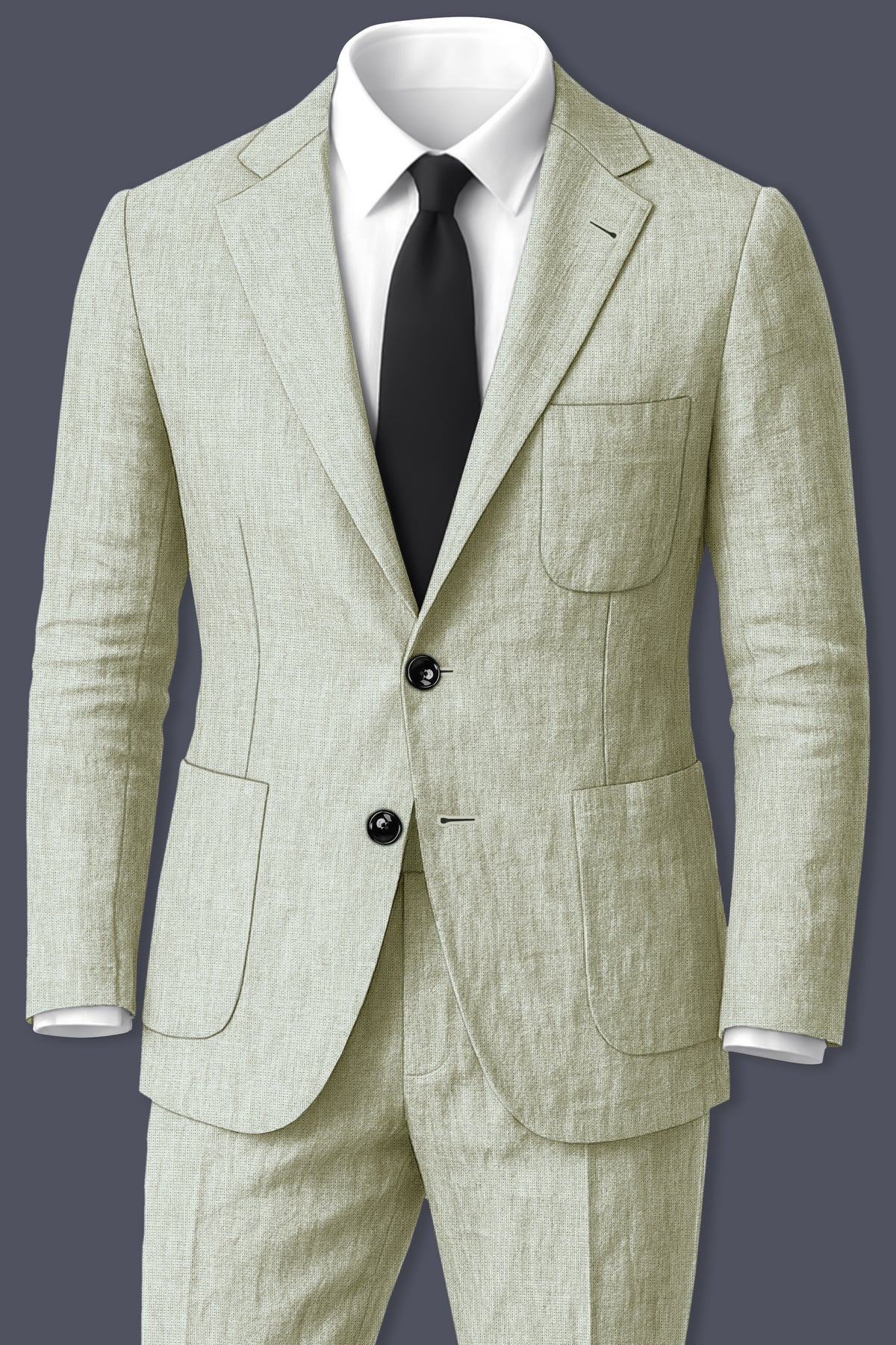 Verdure-Heathered Green Luxurious Linen Single Breasted Sports Suit