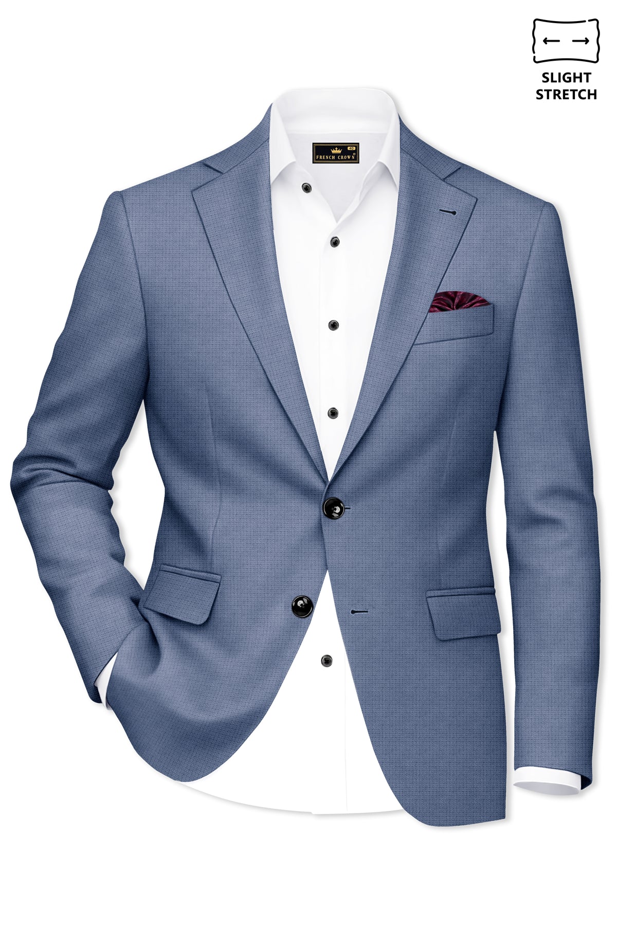 Sapphire-Raven Blue Diamond Textured Wool Rich Slight Stretch Single Breasted Suit
