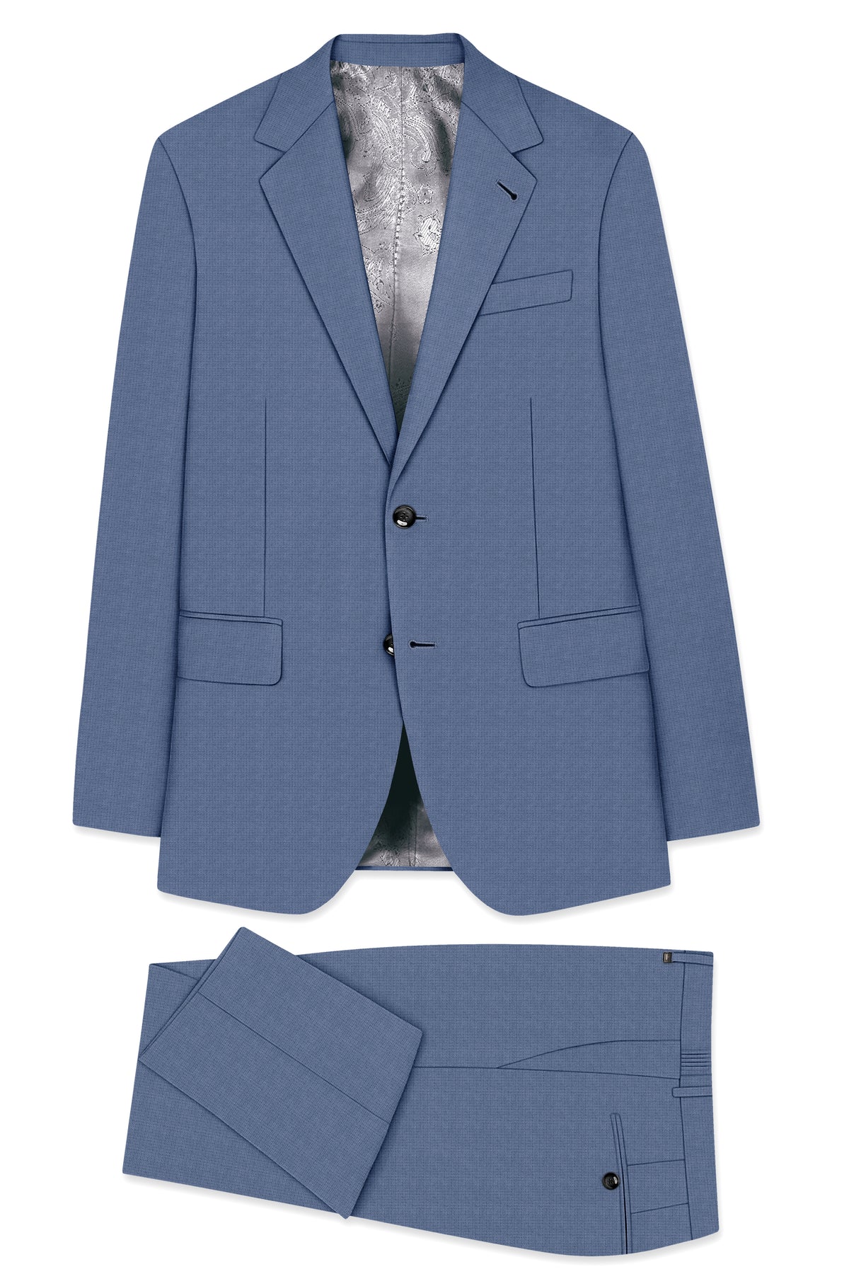 Sapphire-Raven Blue Diamond Textured Wool Rich Slight Stretch Single Breasted Suit