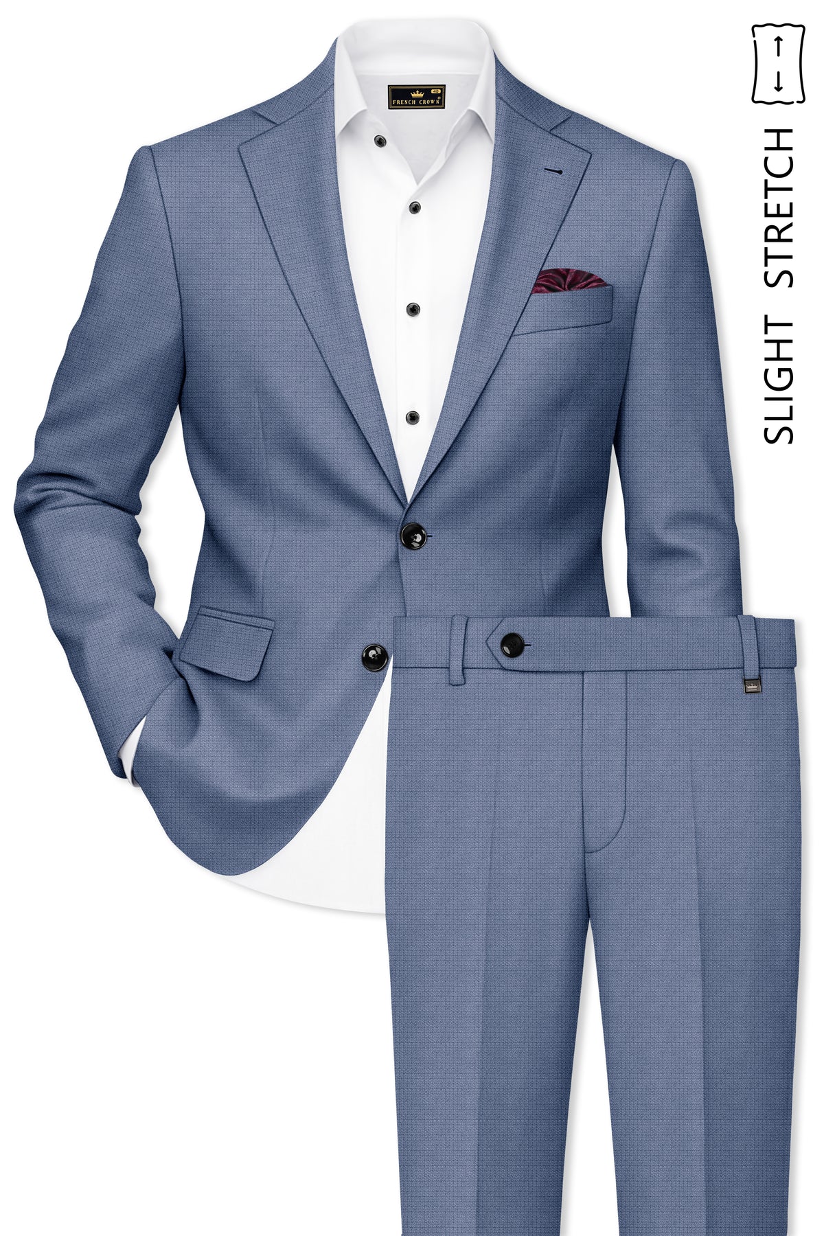 Sapphire-Raven Blue Diamond Textured Wool Rich Slight Stretch Single Breasted Suit
