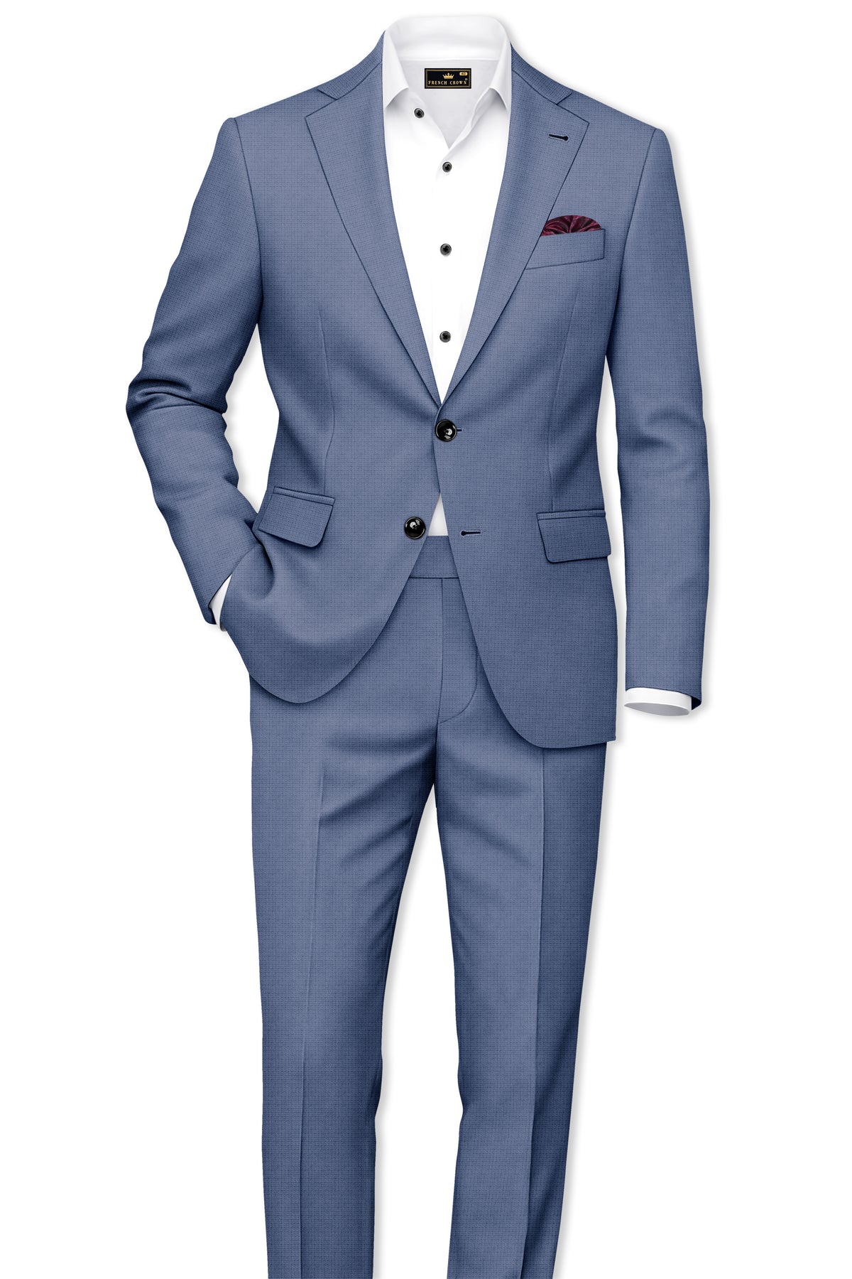 Sapphire-Raven Blue Diamond Textured Wool Rich Slight Stretch Single Breasted Suit