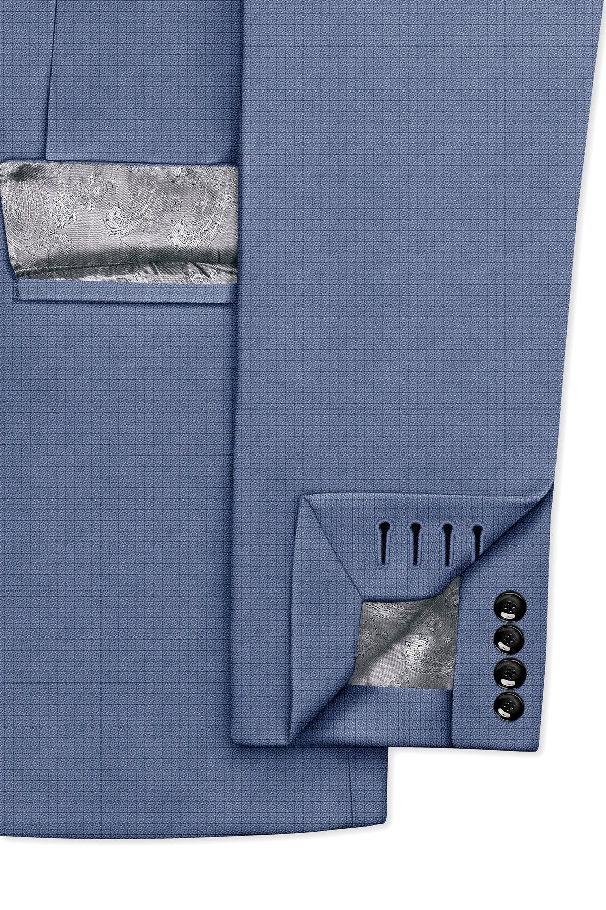 Sapphire-Raven Blue Diamond Textured Wool Rich Slight Stretch Single Breasted Suit